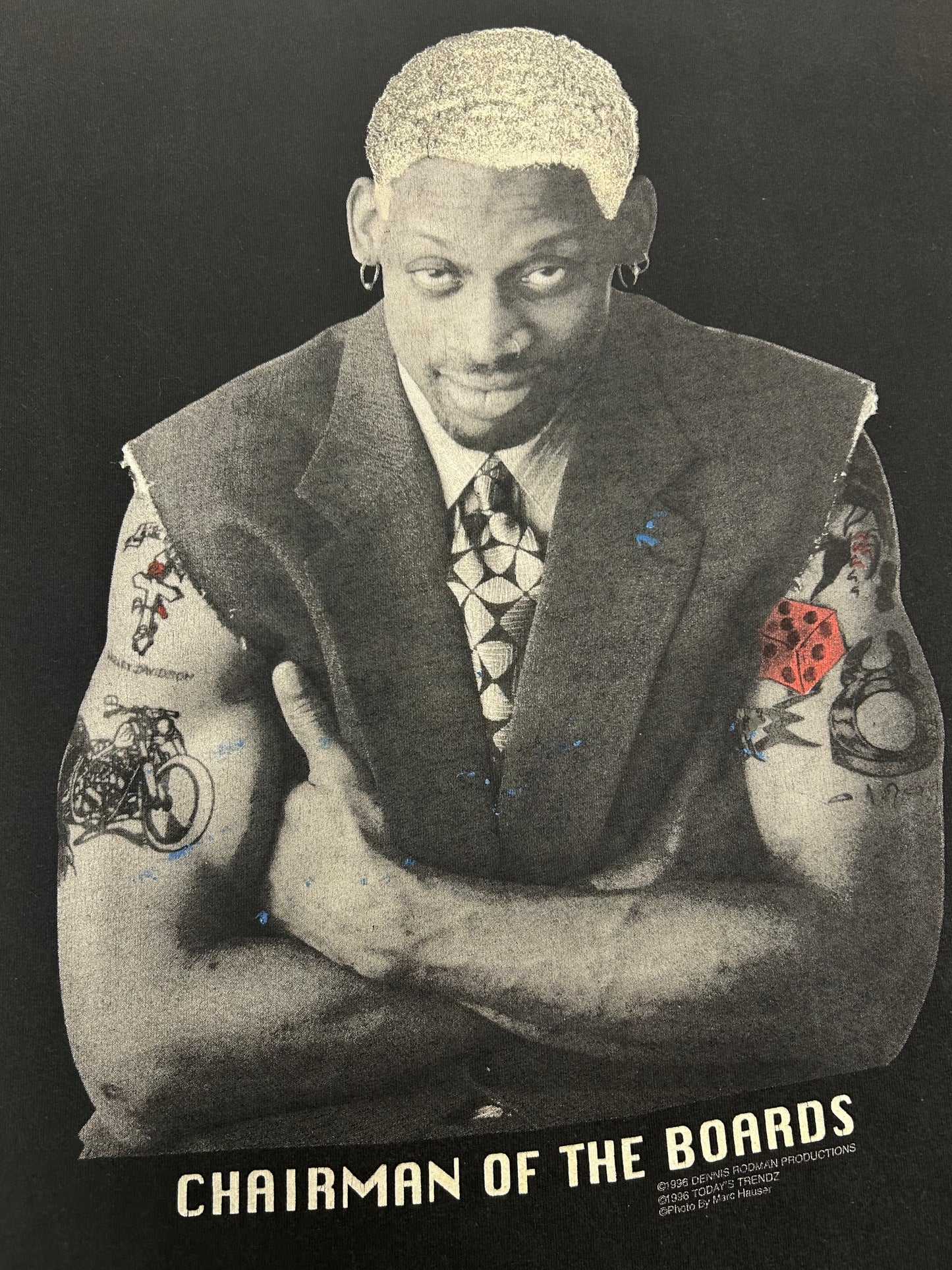 Vintage 1996 Dennis Rodman New Year’s Eve Party Chairman Of The Boards Tee Exclusive Shirt Rare XL 23.25x28.5 Inches