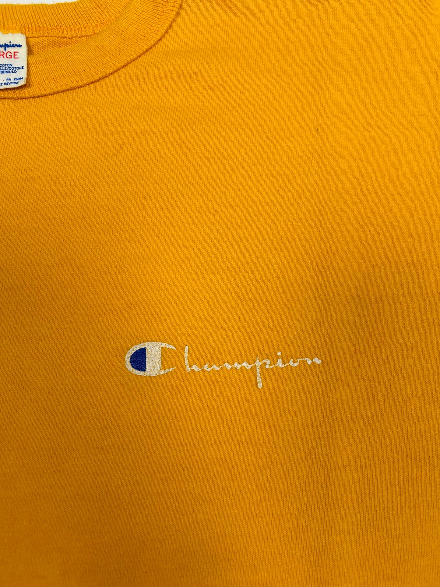 Vintage Champion Chest Script Essential Tee Tagged XL Can Fit Large 22.5x31.75 Inches Made In USA