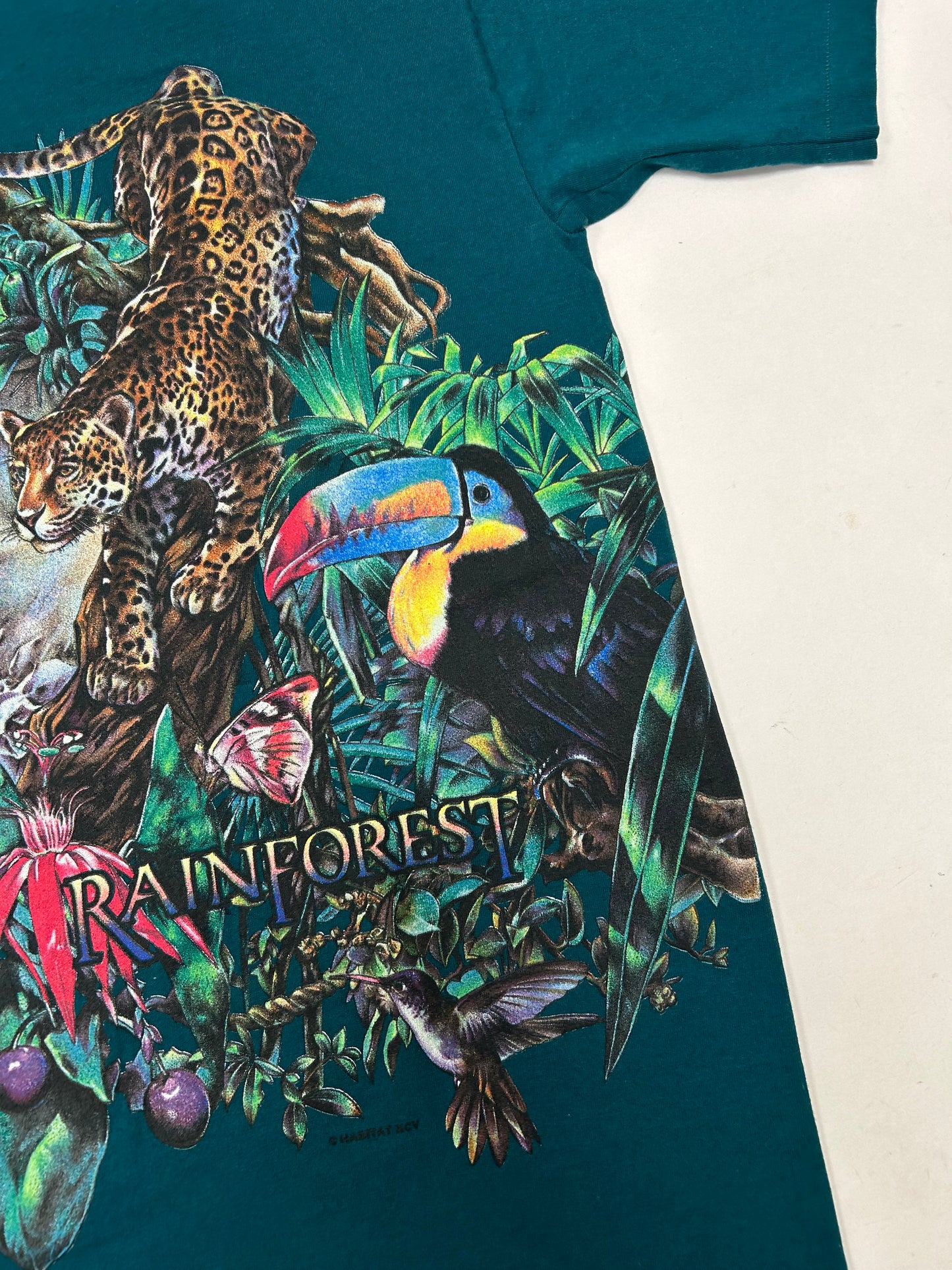 Vintage Bronx Zoo Habitat Rainforest Animal All Over Print Blue T Shirt 90s NYC XL 23.75x31 Inches