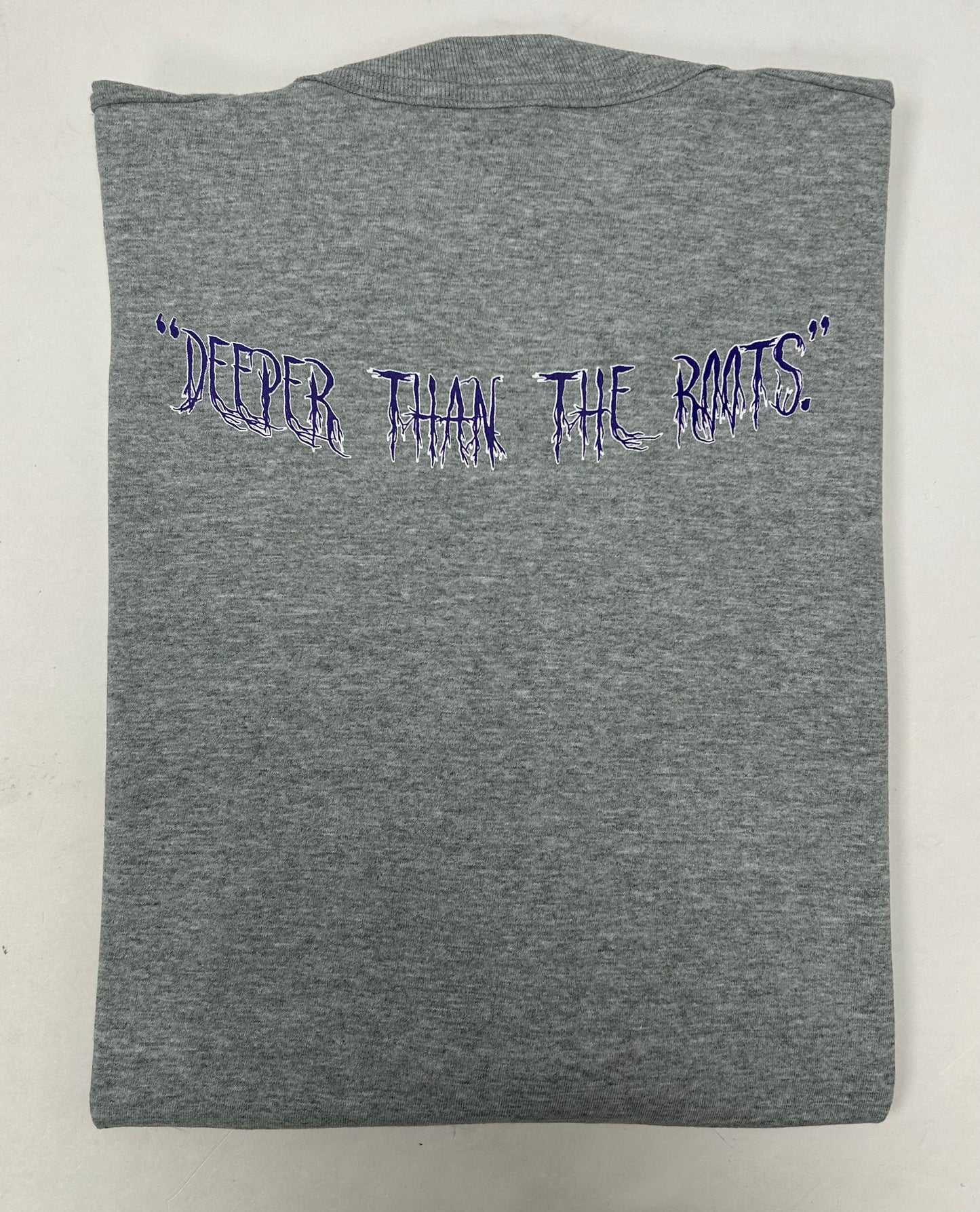 Edgewood NJ first edition “Deeper Than The Roots.” Long Sleeve Tee 2XL 25.5x32.5 Inches Gray Fruit Of The Loom 90/10 Blend Honduras