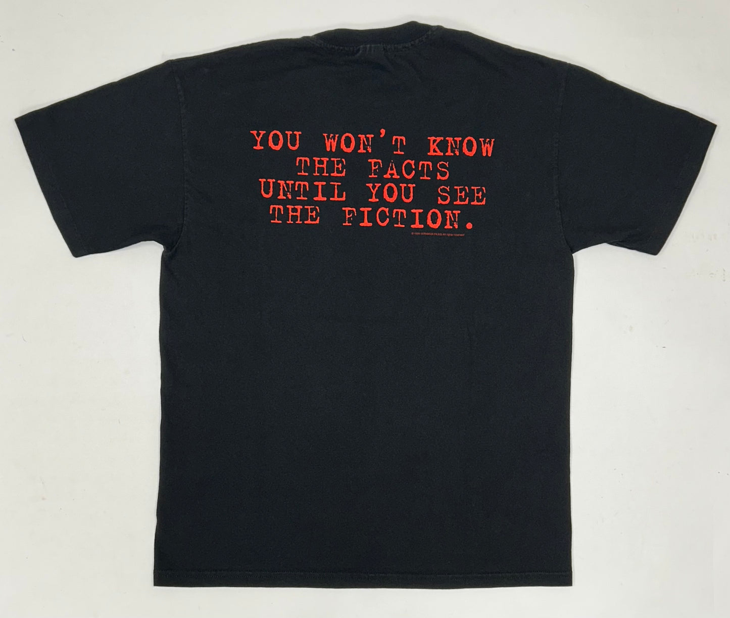 Vintage Pulp Fiction Movie Promo Tee 1994 You Won’t Know The Facts Until You See The Fiction Tagged Large 22x29.25 Inches