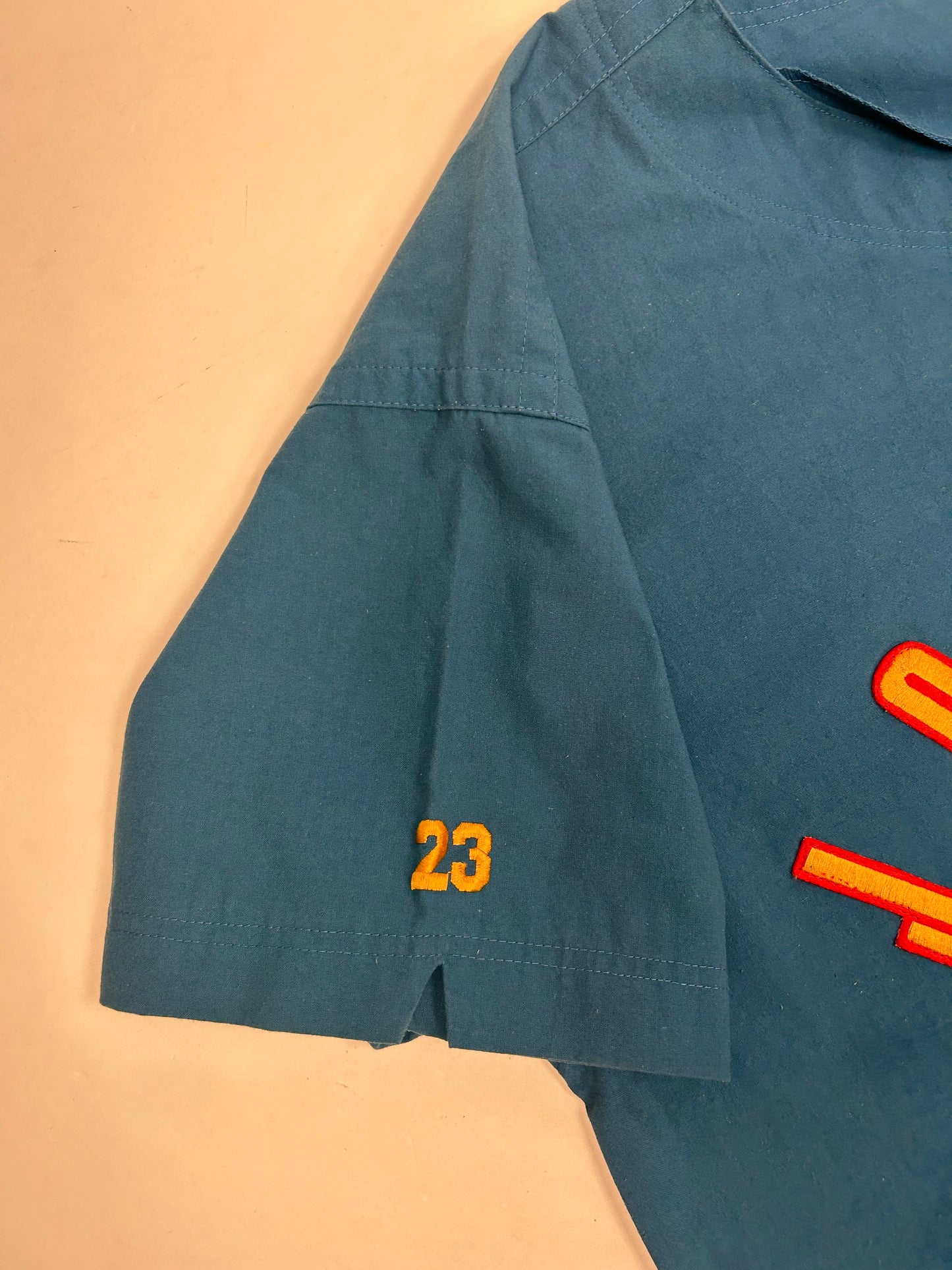 Vintage Nike Air Jordan 'Spellout Logo' Baseball Jersey Blue 1991 Rare XL 27.25x33.5x36 Inches