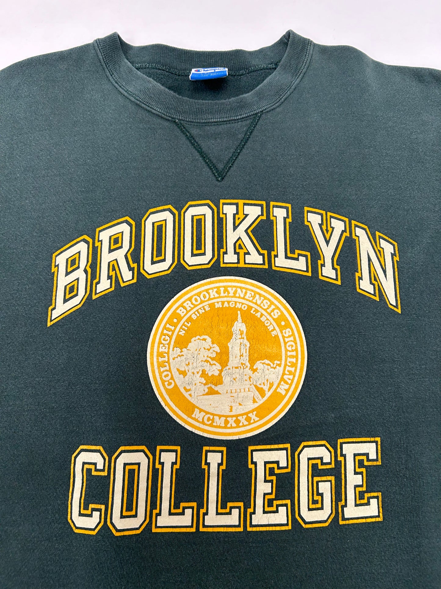 Vintage Brooklyn College Champion Sweatshirt USA Green 95/5 M/L Fit 22.25x27 Inches 90s
