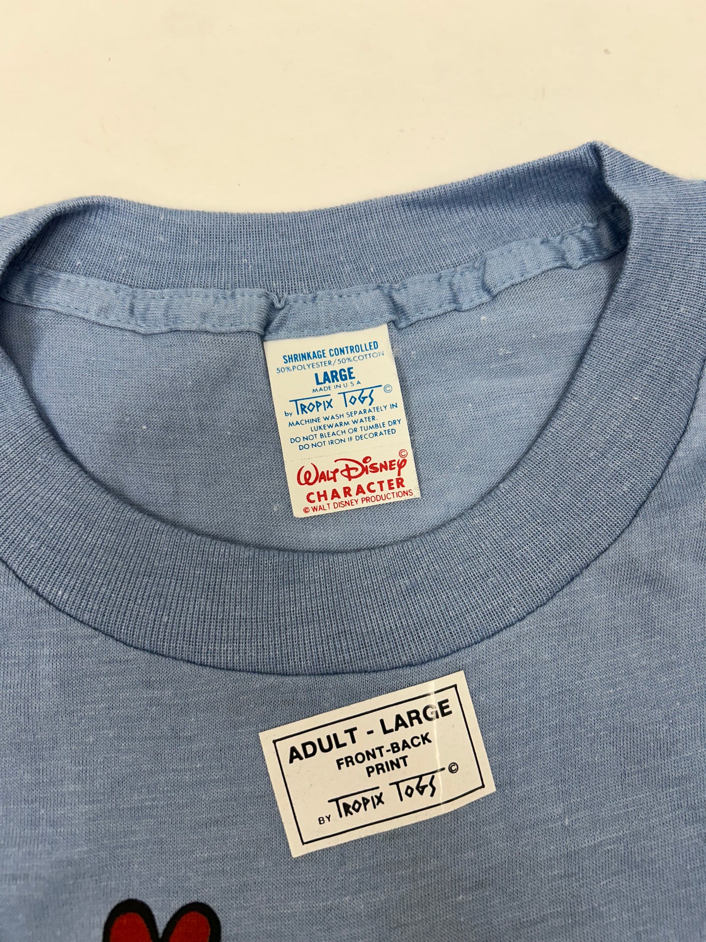 Vintage 70s Tropix Togs Double Sided Minnie Mouse Single Stitch Tagged Large Fits Medium 19.75x29.5 Inches Blue New