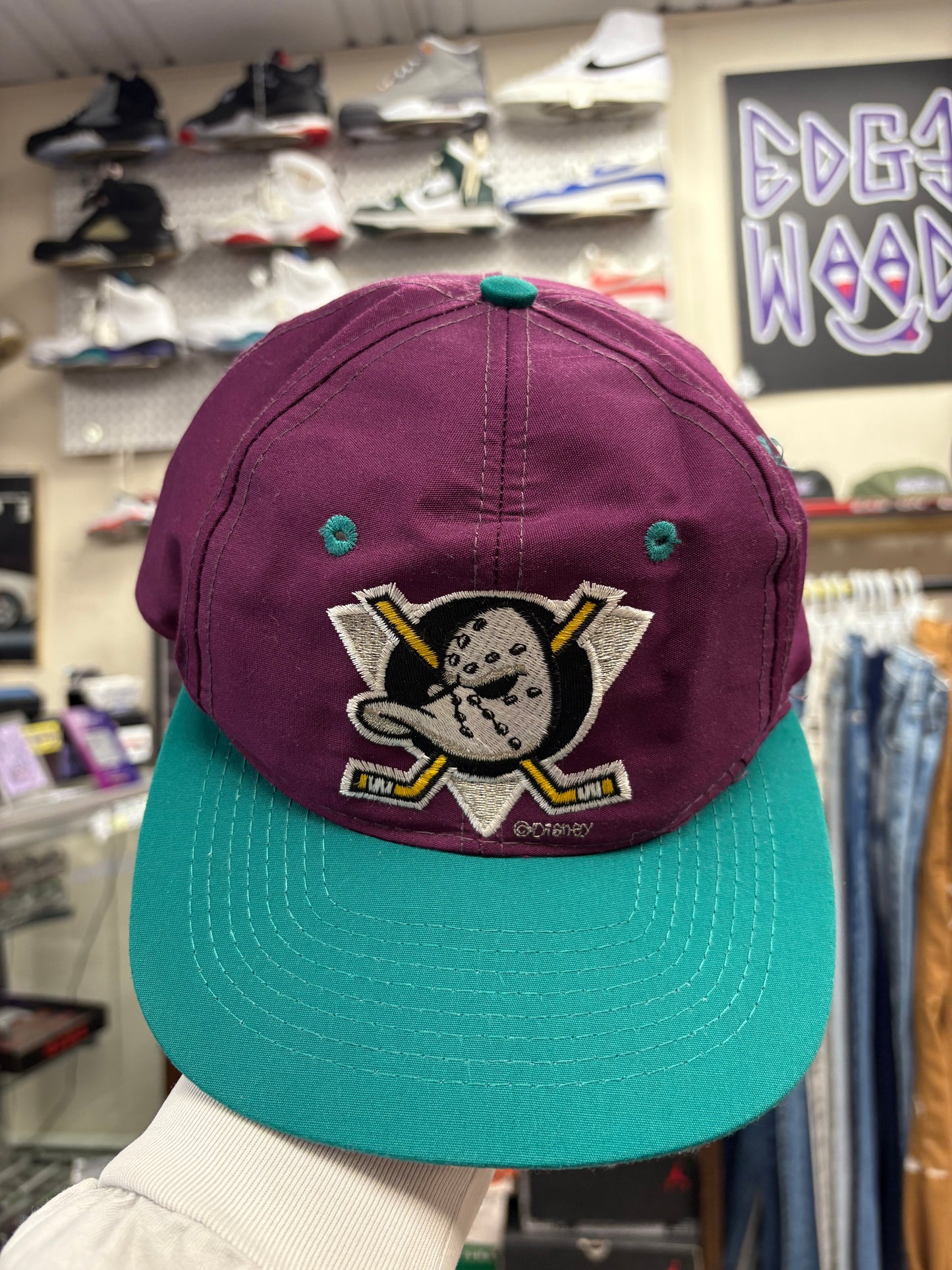 Vintage 90s Anaheim Mighty Ducks Hat Purple Snapback Disney Store
