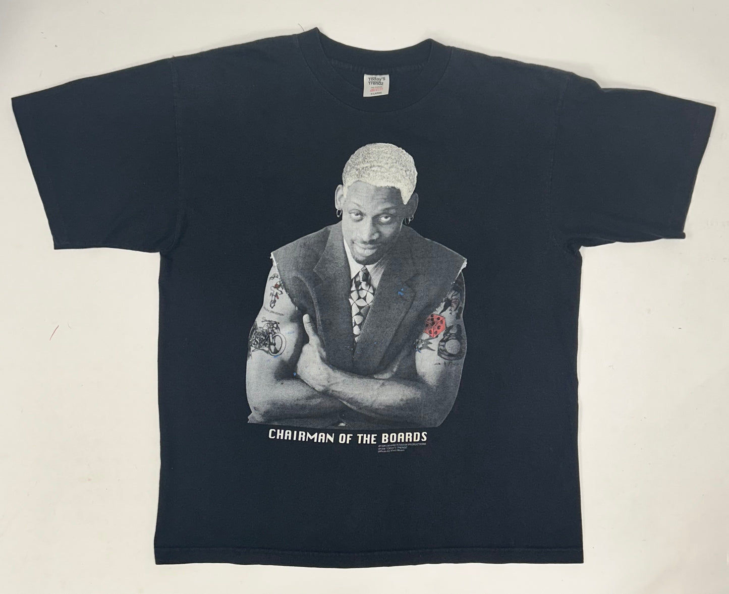 Vintage 1996 Dennis Rodman New Year’s Eve Party Chairman Of The Boards Tee Exclusive Shirt Rare XL 23.25x28.5 Inches