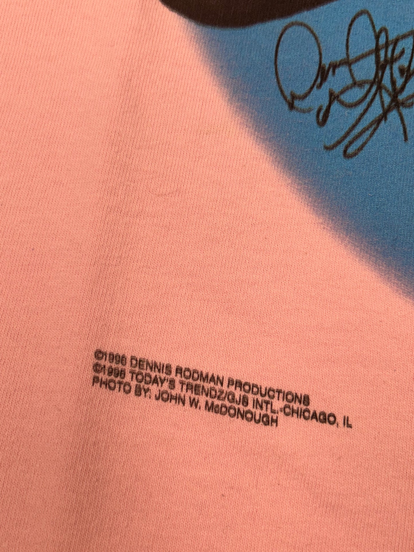 Vintage Dennis Rodman Bad As I Wanna Be Print Tee Pink Rare 2XL 25.25x32.5 Inches FOTL Tag Chicago Bulls