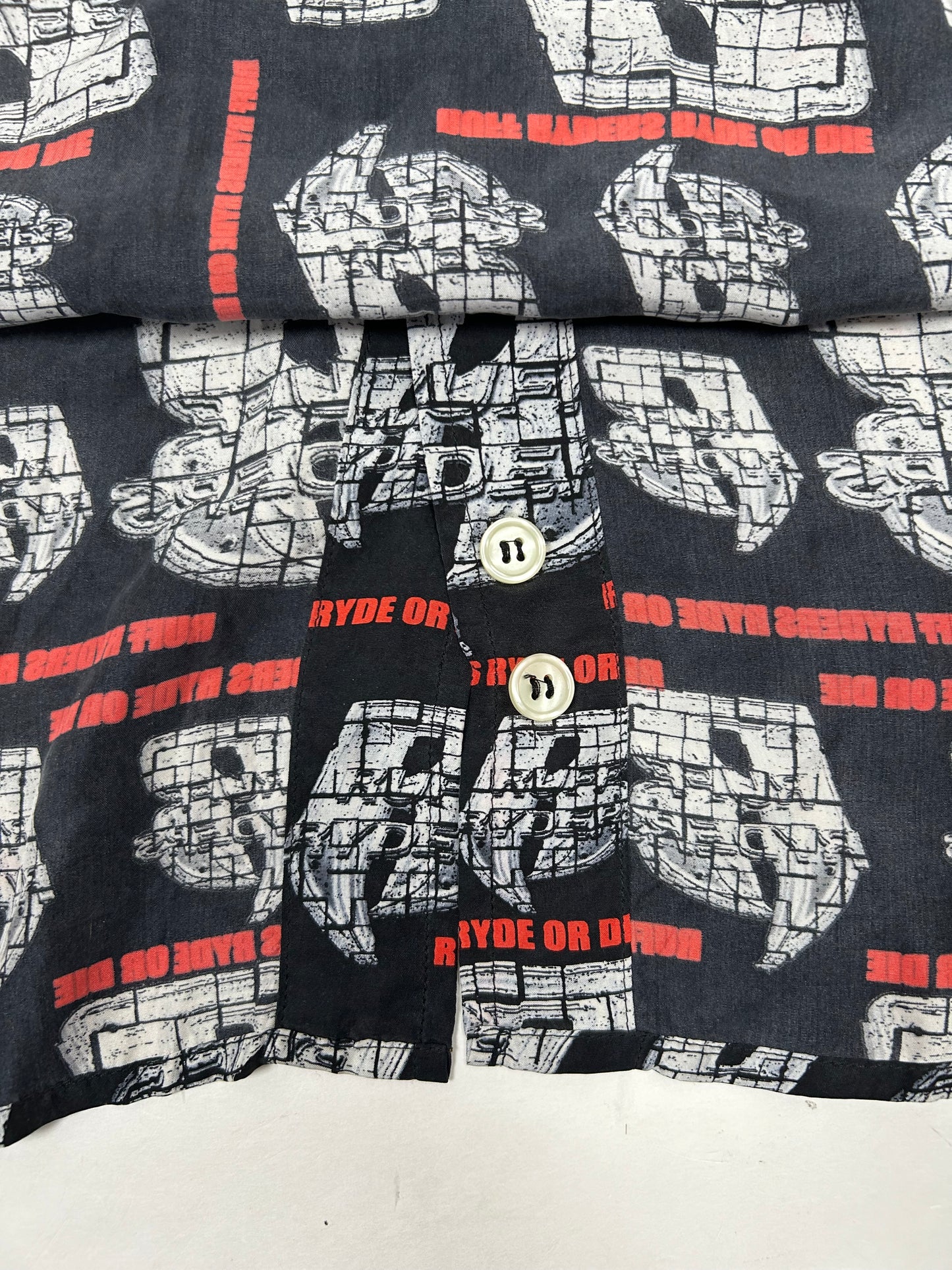 Vintage Ruff Ryders Ryde Or Die Button Up Silk All Over Print DMX Rap Tee XL/2XL 27.5x33.75/35.5 Inches
