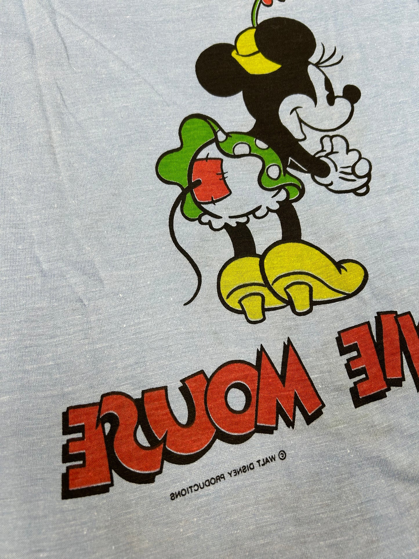 Vintage 70s Tropix Togs Double Sided Minnie Mouse Single Stitch Tagged Large Fits Medium 19.75x29.5 Inches Blue New