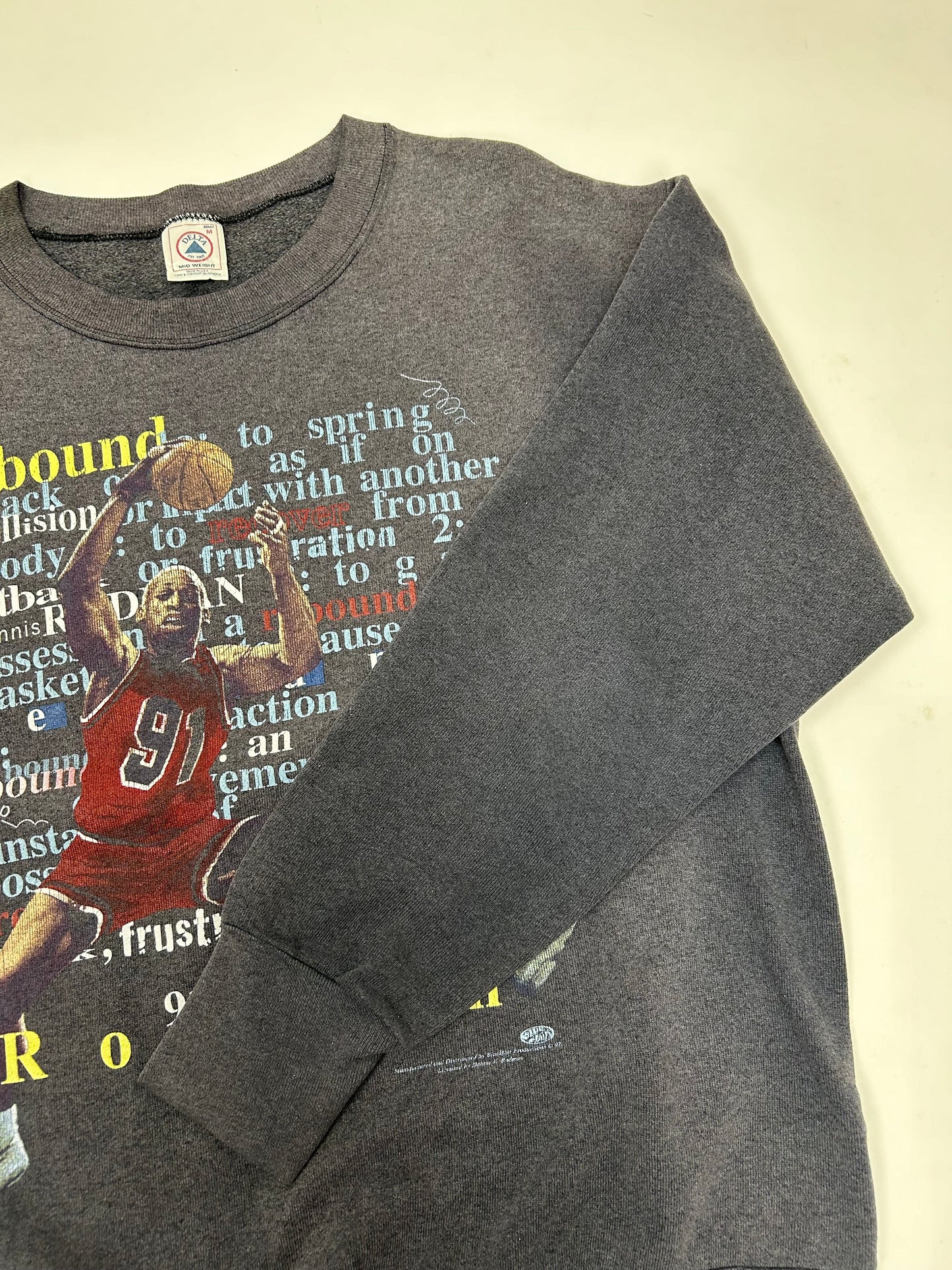 Vintage 1997 Dennis Rodman Rebound Definition Blue Hair Productions Crewneck Sweatshirt Medium 23.25x27.25 Inches Worn Faded As Is