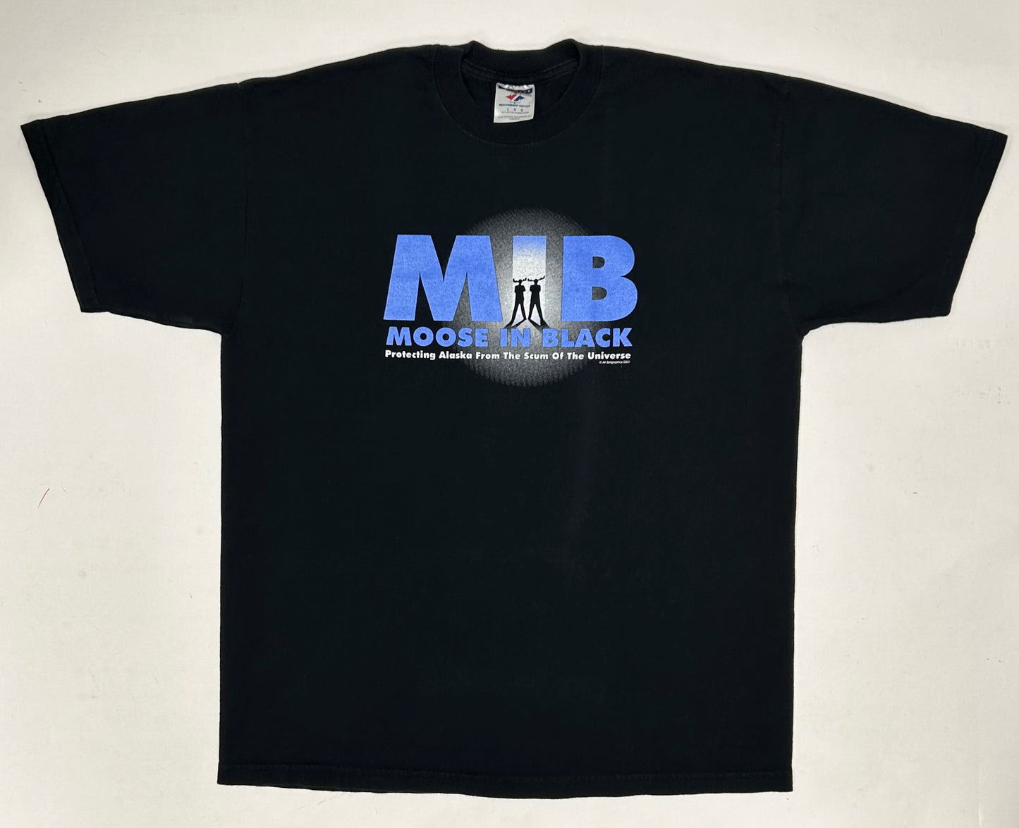 Vintage 2003 Moose In Black Movie Spoof Shirt Nature Alaska Y2K MIB Size Large 22.75x29.5