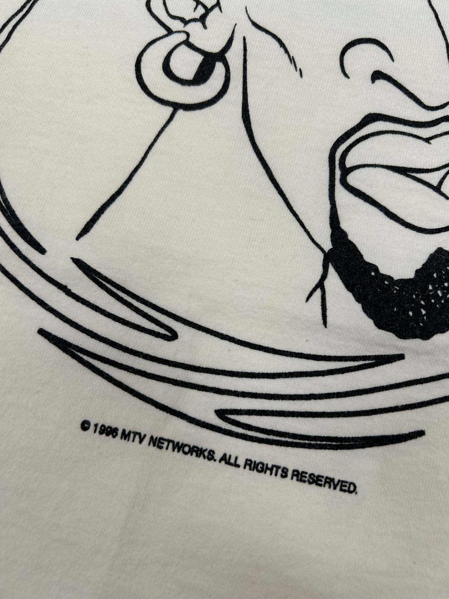 Vintage Dennis Rodman MTV World Tour 1996 Promo Tee Large 21.25x29.25 Inches As Is White