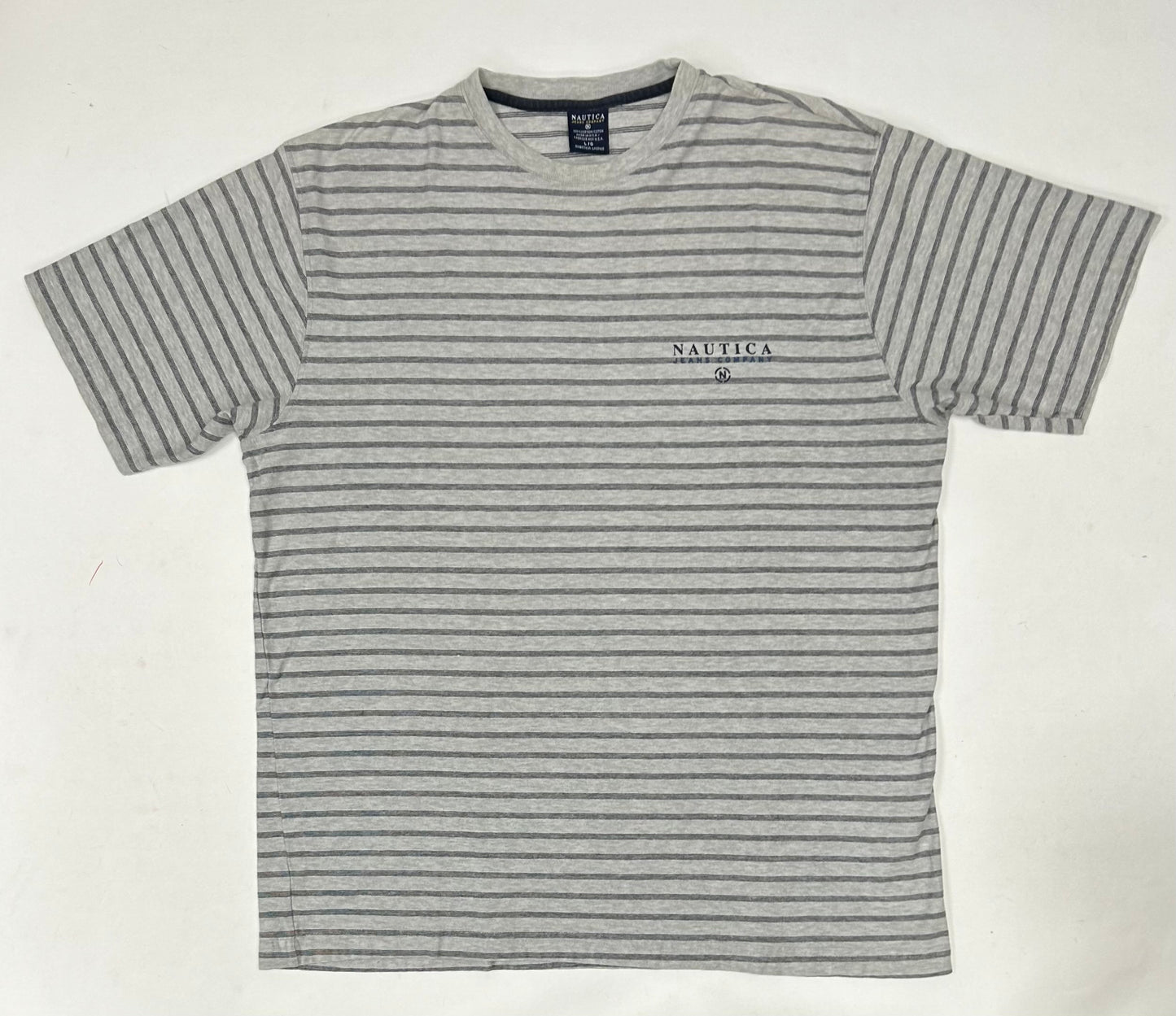Vintage Nautica Stripe Knit T Shirt Navy Gray Made in USA L