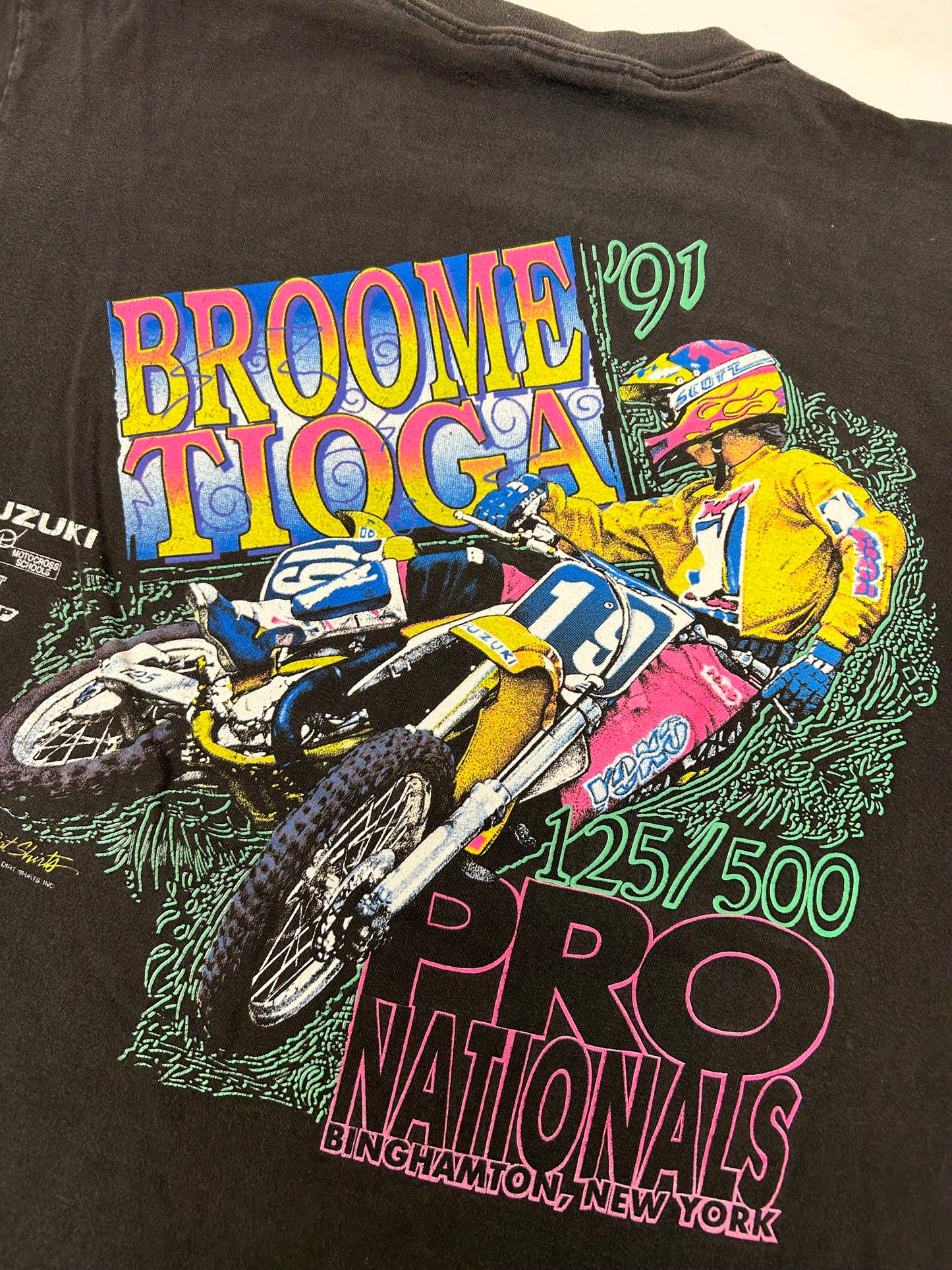 Vintage Broome Tioga Pro Nationals Motocross 1991 Promo Tee Dirt Shirts Medium/Large 20x26.5 Inches