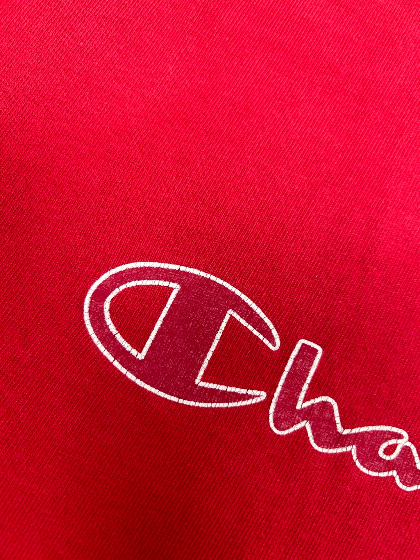 Vintage 90s Champion Script Spell Out Logo Tee Large 23x27.75 Inches Made In USA Tagged Large