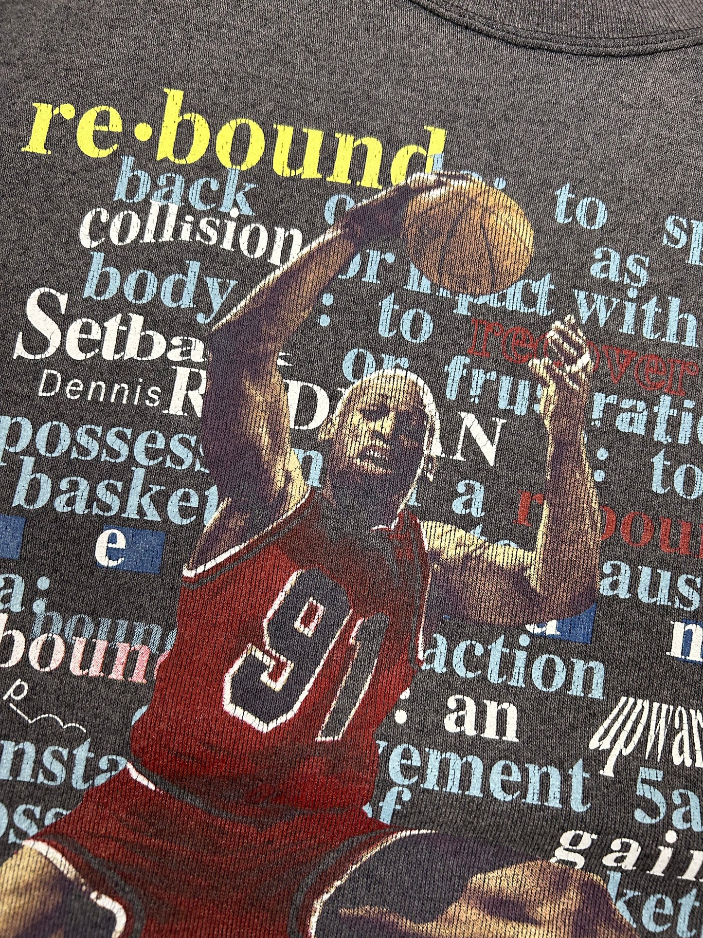 Vintage 1997 Dennis Rodman Rebound Definition Blue Hair Productions Crewneck Sweatshirt Medium 23.25x27.25 Inches Worn Faded As Is