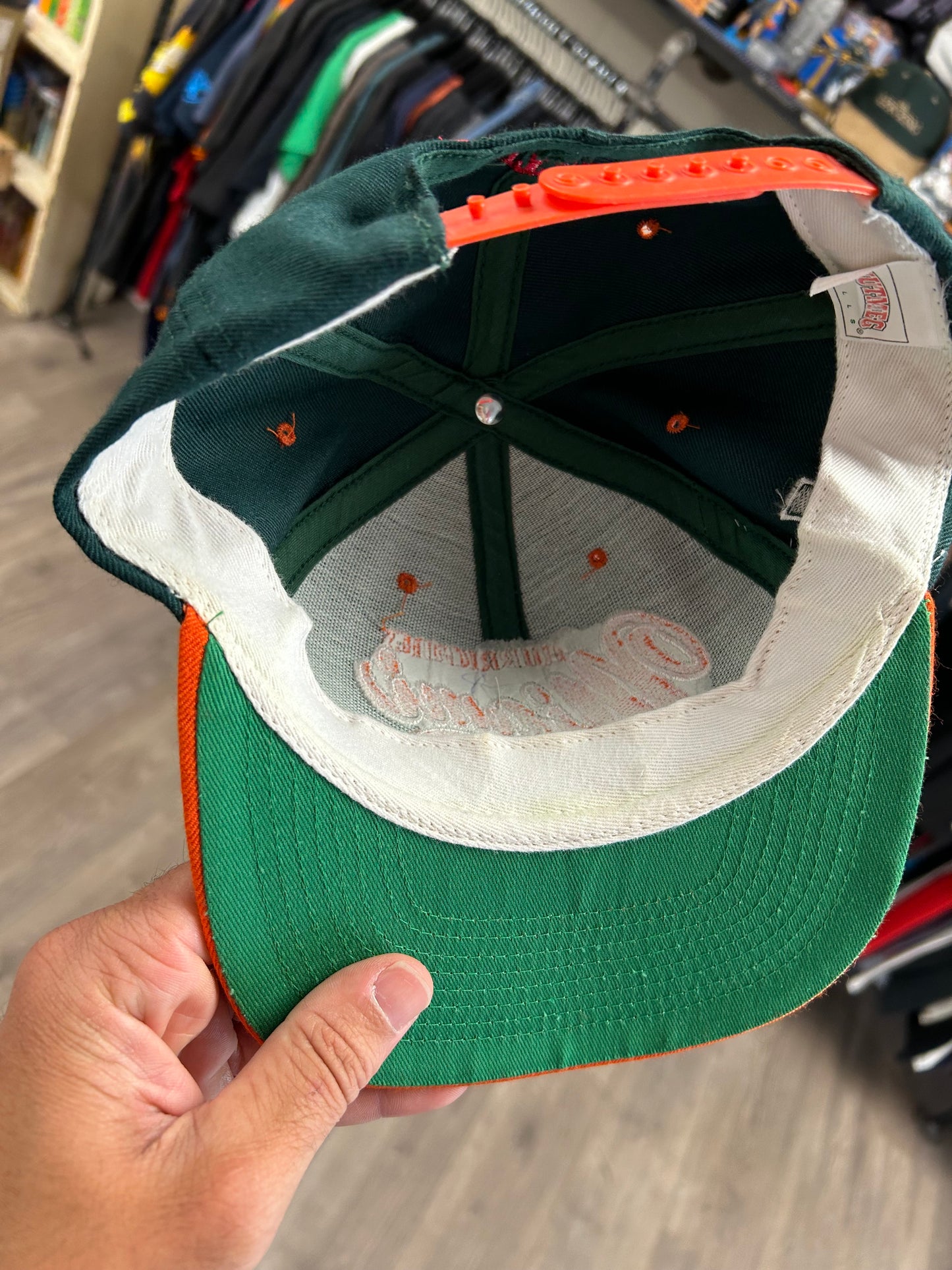 Vintage University of Miami Hurricanes Script College SnapBack Hat Nutmeg Mills