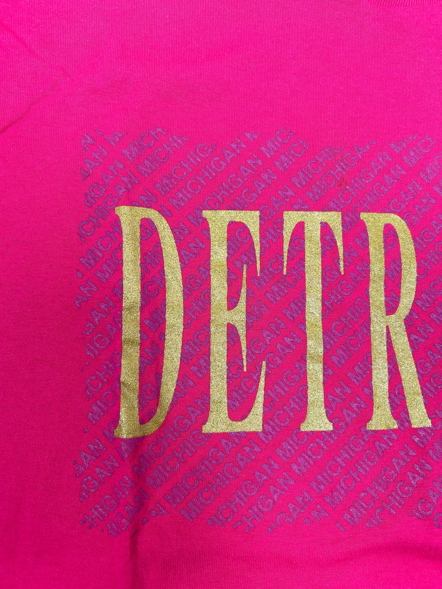 Vintage Detroit Michigan Destination Tee Pink Jerzees Tag 50/50 Blend USA Large Fit 21.5x28.5 Inches