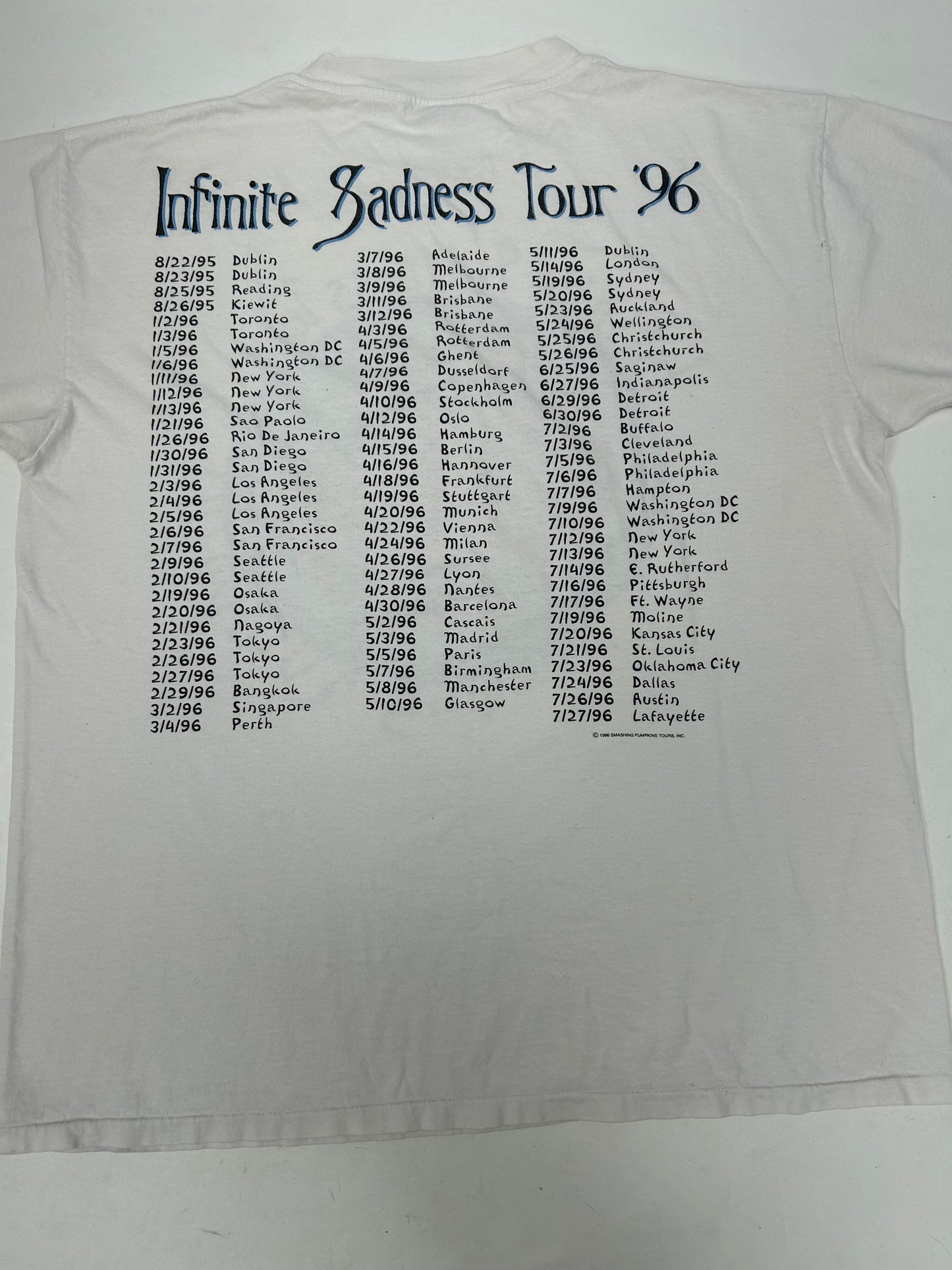 Vintage The Smashing Pumpkins Infinite Sadness Tour 1996 Band Tee Large 22.75x27.75 Inches Tultex Tag