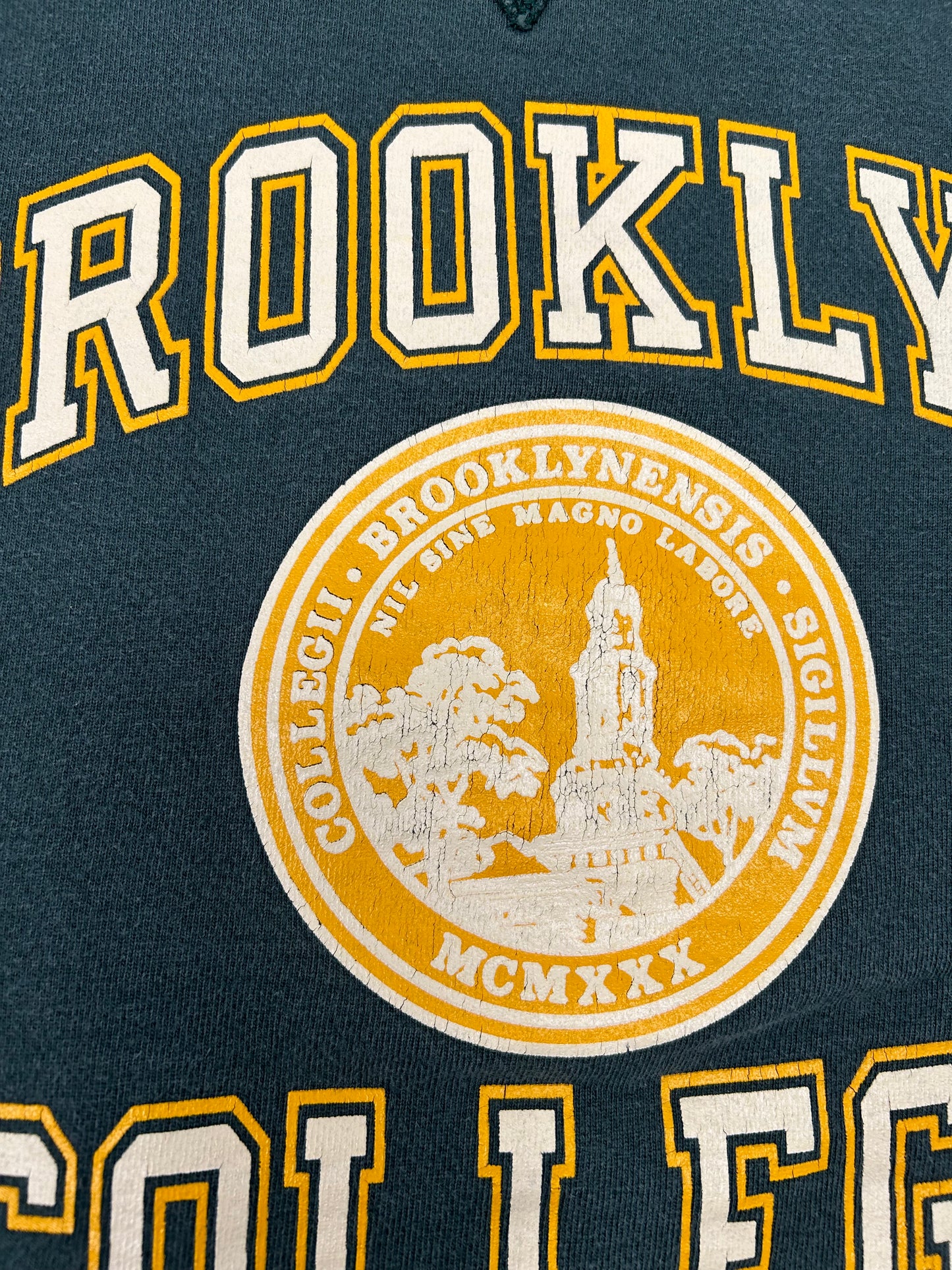 Vintage Brooklyn College Champion Sweatshirt USA Green 95/5 M/L Fit 22.25x27 Inches 90s