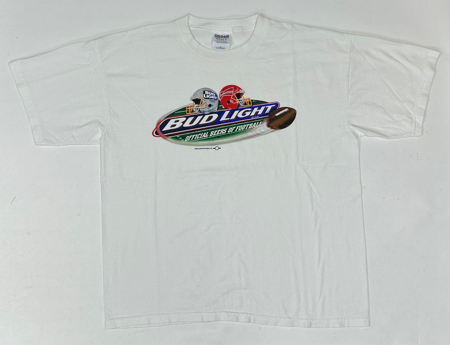 Vintage 1998 Anheuser-Busch Bud Light & Budweiser Official Beers Of Football Promo Tee XL 24.25x28.75 Inches