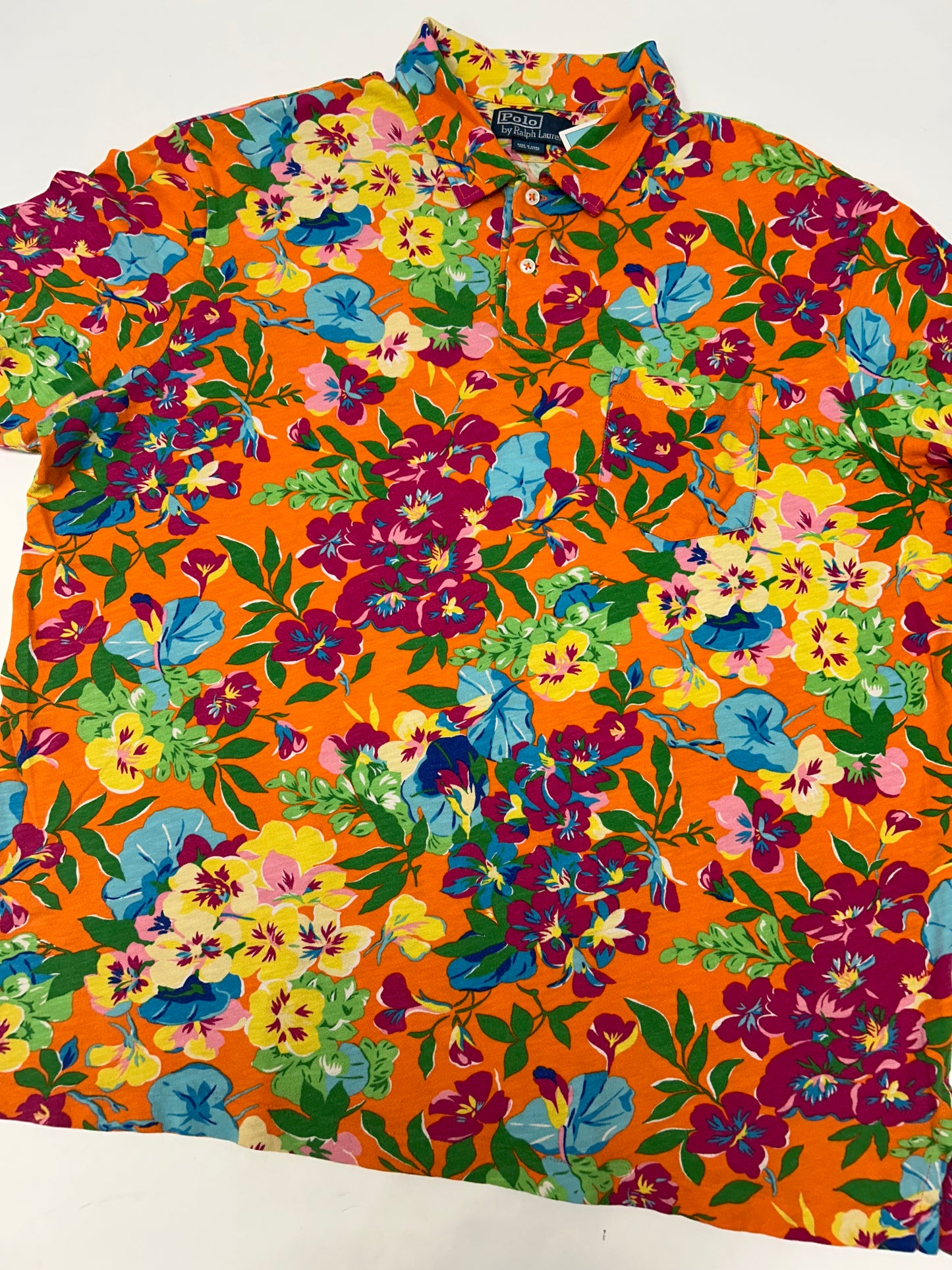 Vintage Polo Ralph Lauren Floral Pattern Hawaiian Polo Shirt XL Orange PCO-22W
