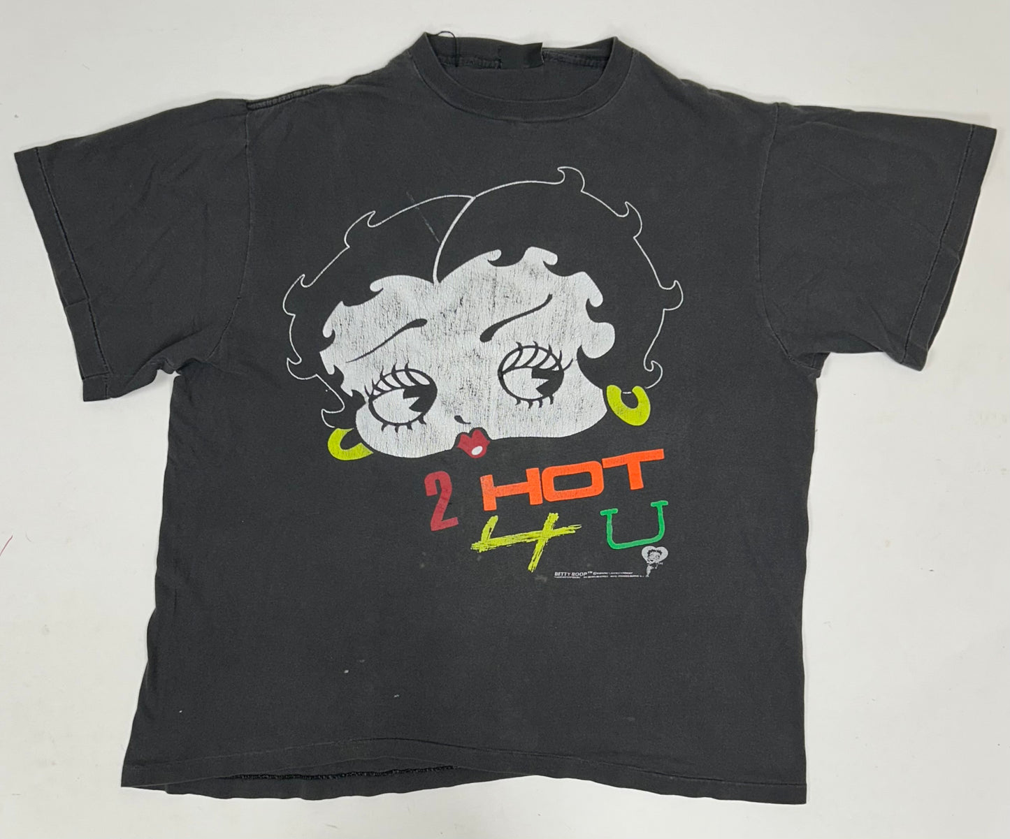 Vintage 90s Betty Boop 2 Hot 4 U Promo Tee Worn In Great Wear & Fading XL/L Boxy Fit 24.25x27.25 Inches As Is
