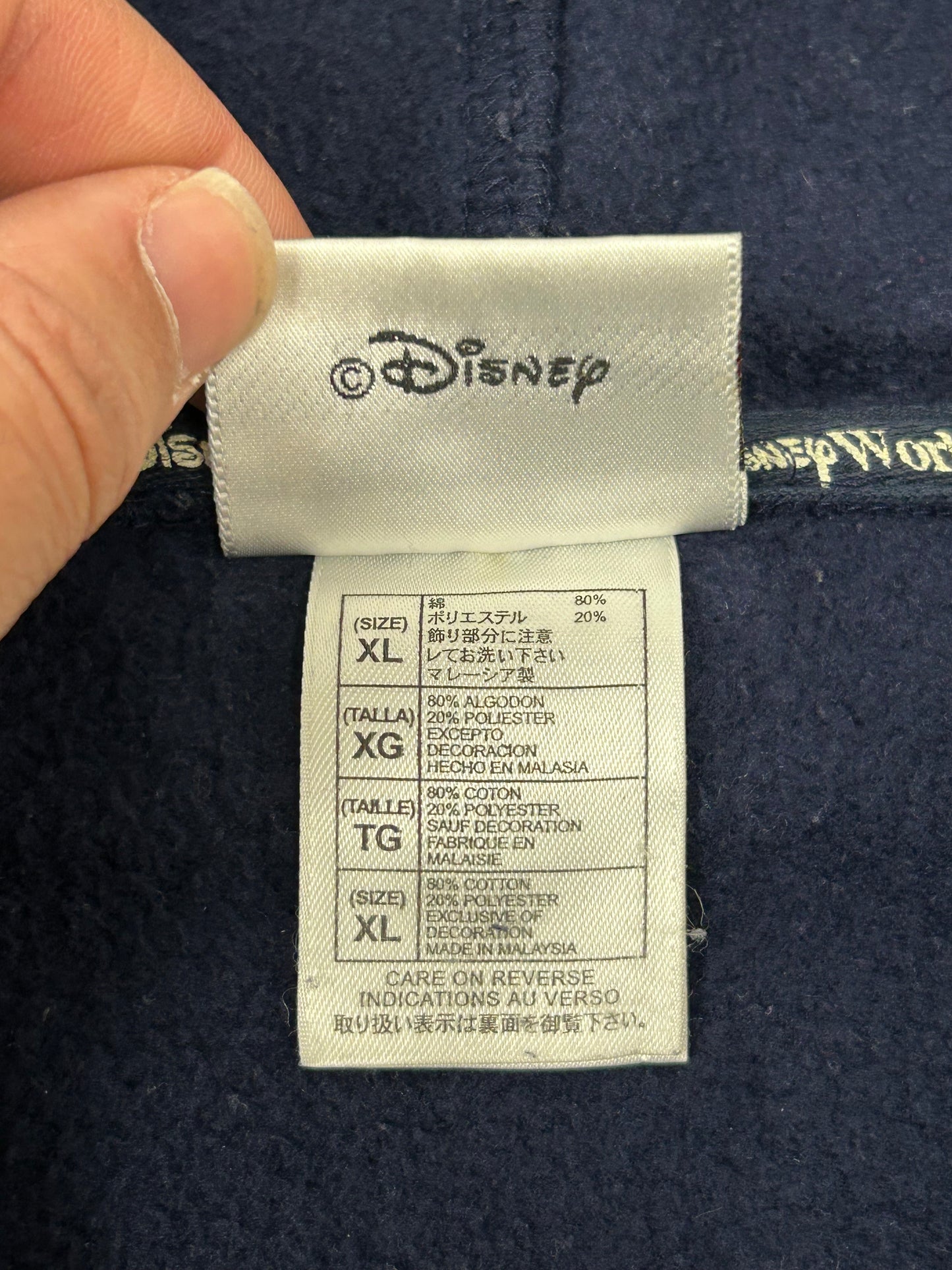 Vintage 00s Walt Disney World American Tradition Mickey Mouse Embroidered Logo Zip Hooded Sweatshirt XL Navy