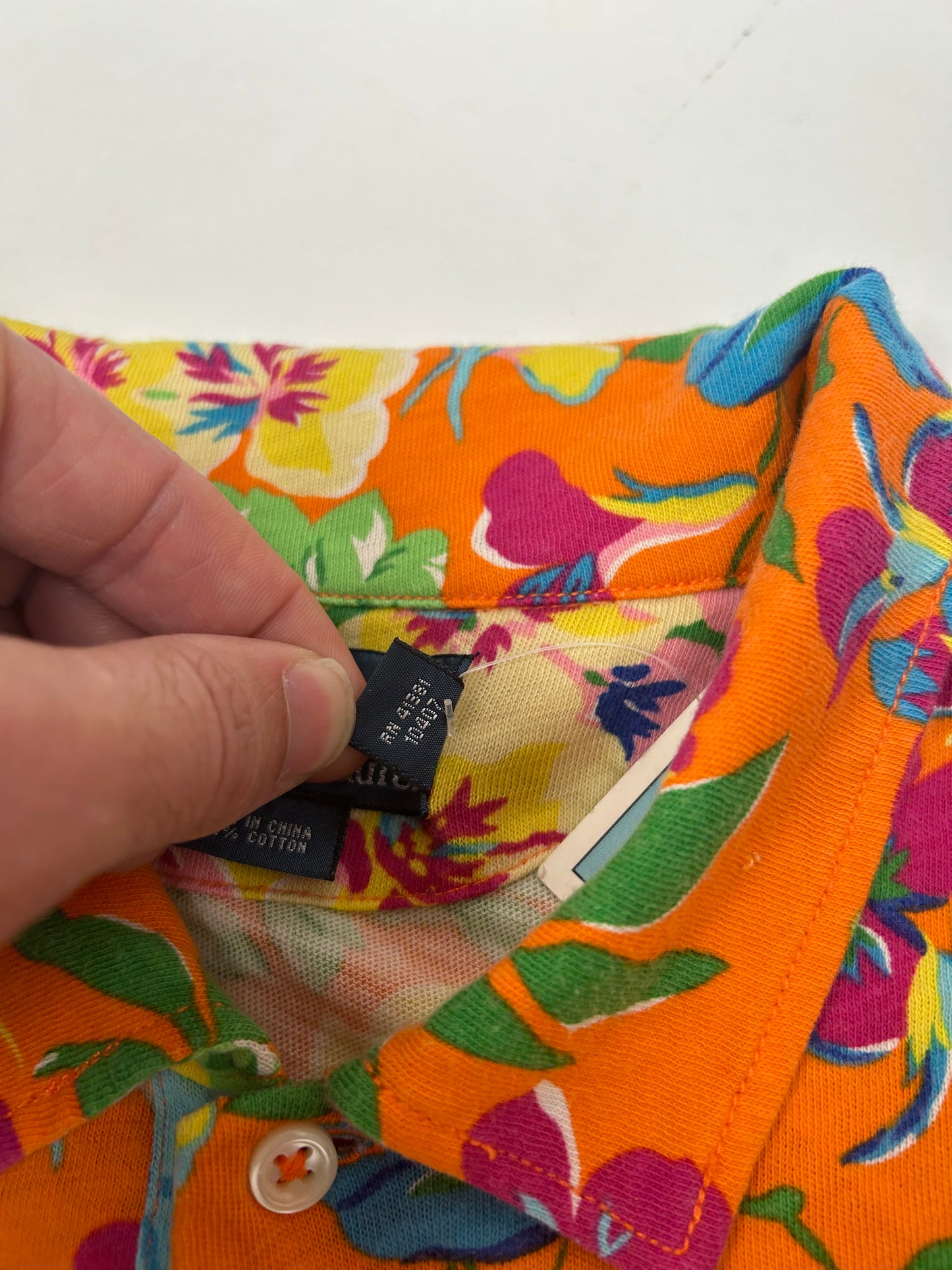 Vintage Polo Ralph Lauren Floral Pattern Hawaiian Polo Shirt XL Orange PCO-22W