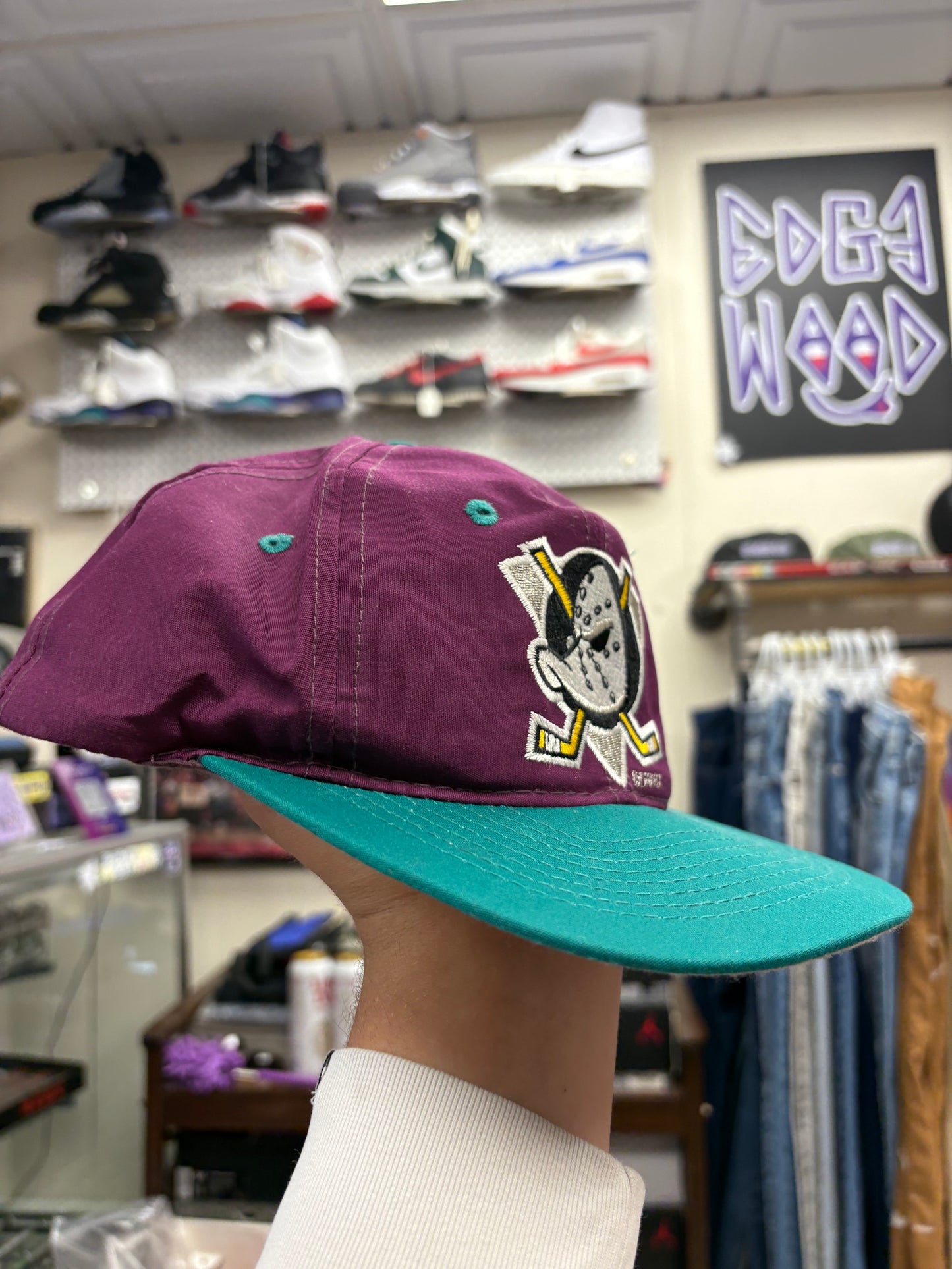 Vintage 90s Anaheim Mighty Ducks Hat Purple Snapback Disney Store