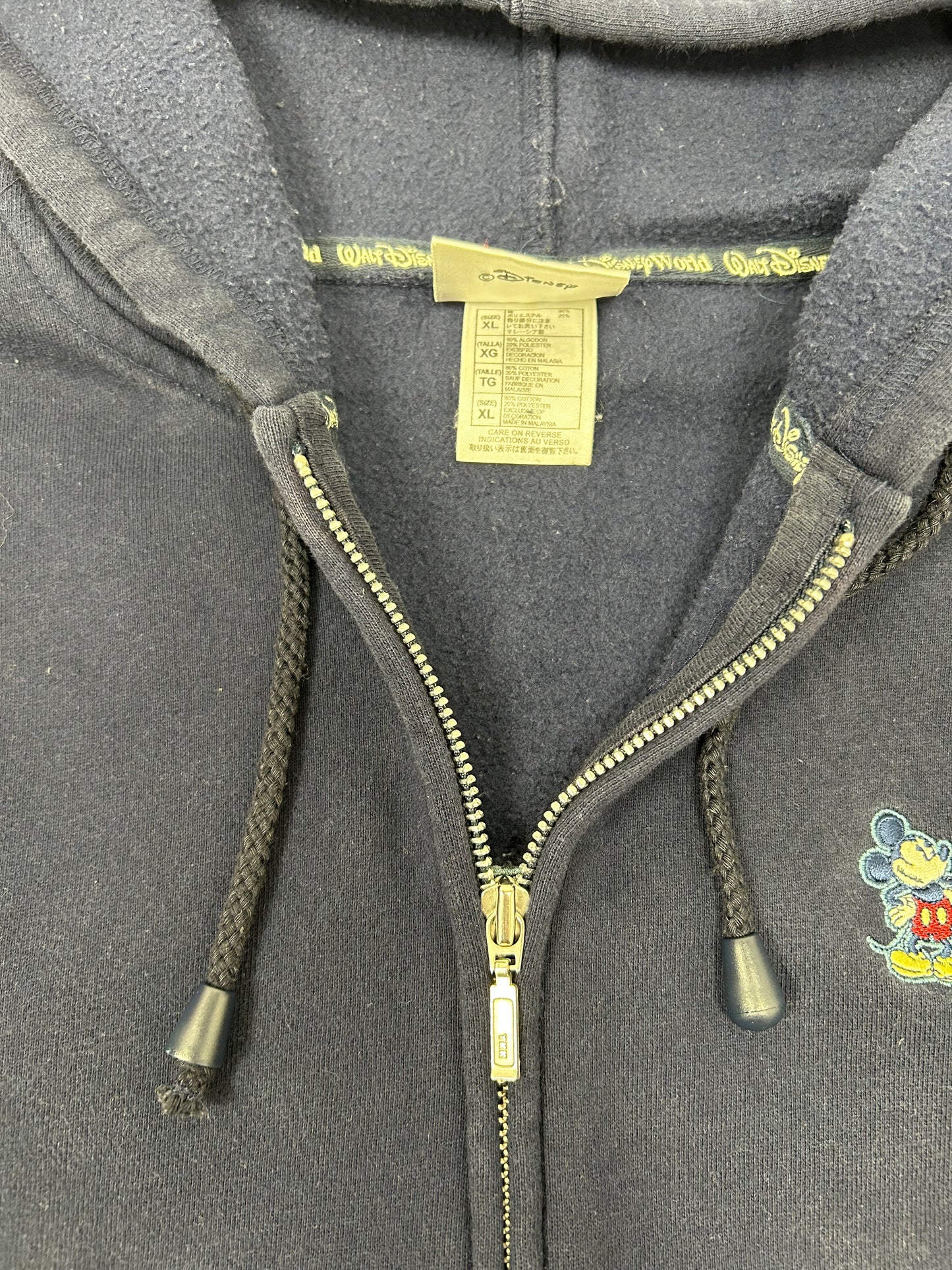 Vintage 00s Walt Disney World American Tradition Mickey Mouse Embroidered Logo Zip Hooded Sweatshirt XL Navy