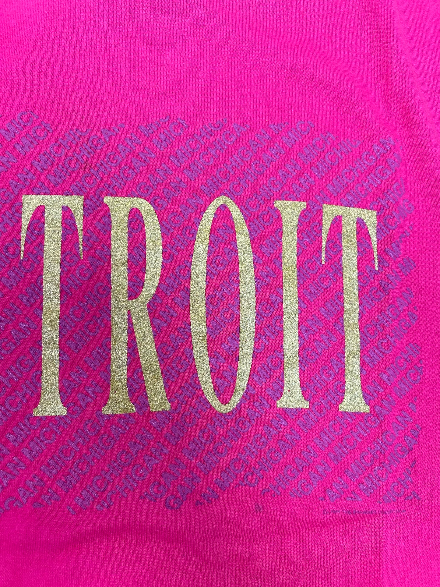 Vintage Detroit Michigan Destination Tee Pink Jerzees Tag 50/50 Blend USA Large Fit 21.5x28.5 Inches