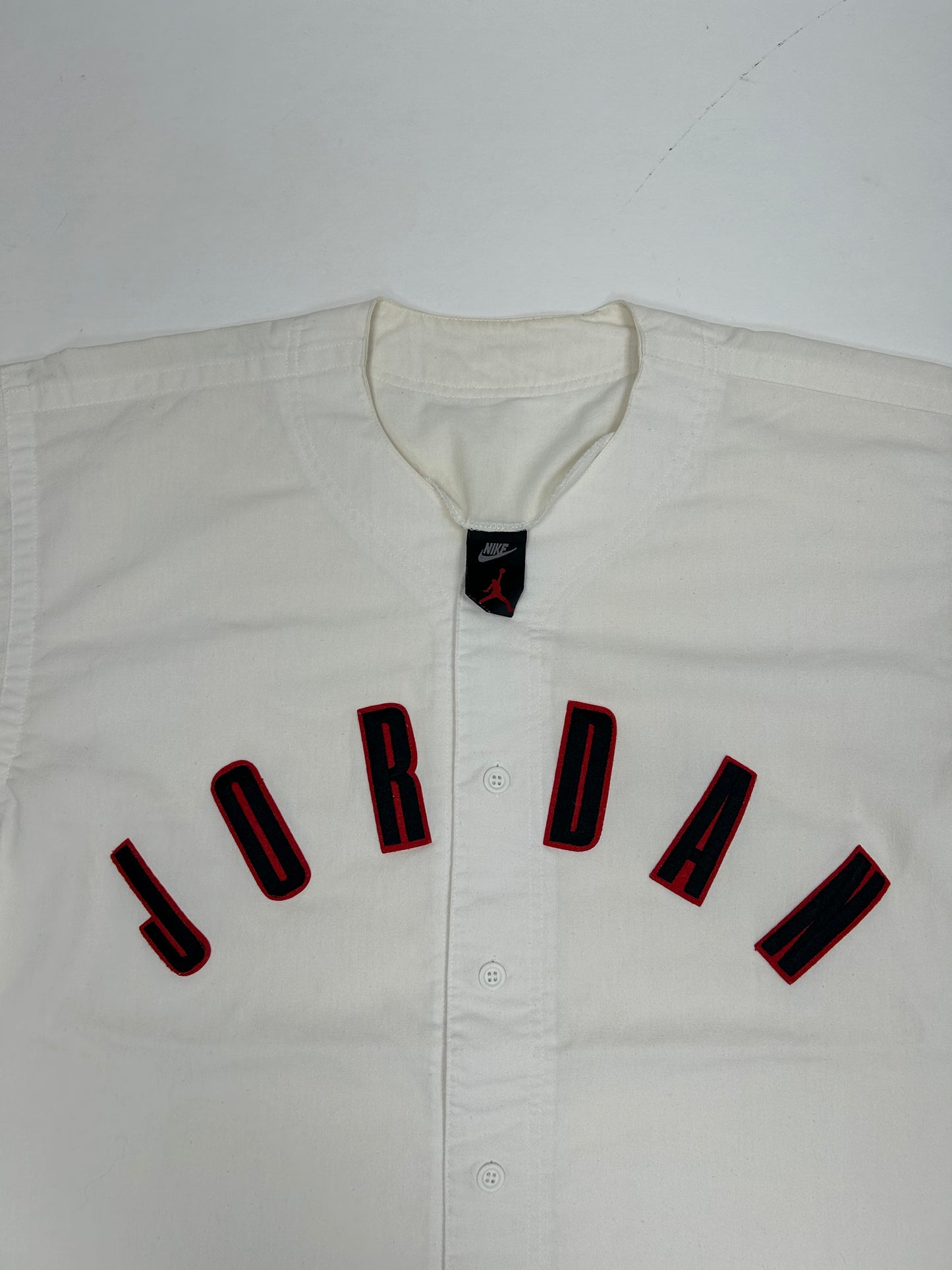 Vintage Nike Air Jordan 'Spellout Logo' Baseball Jersey White 1991 Rare XL