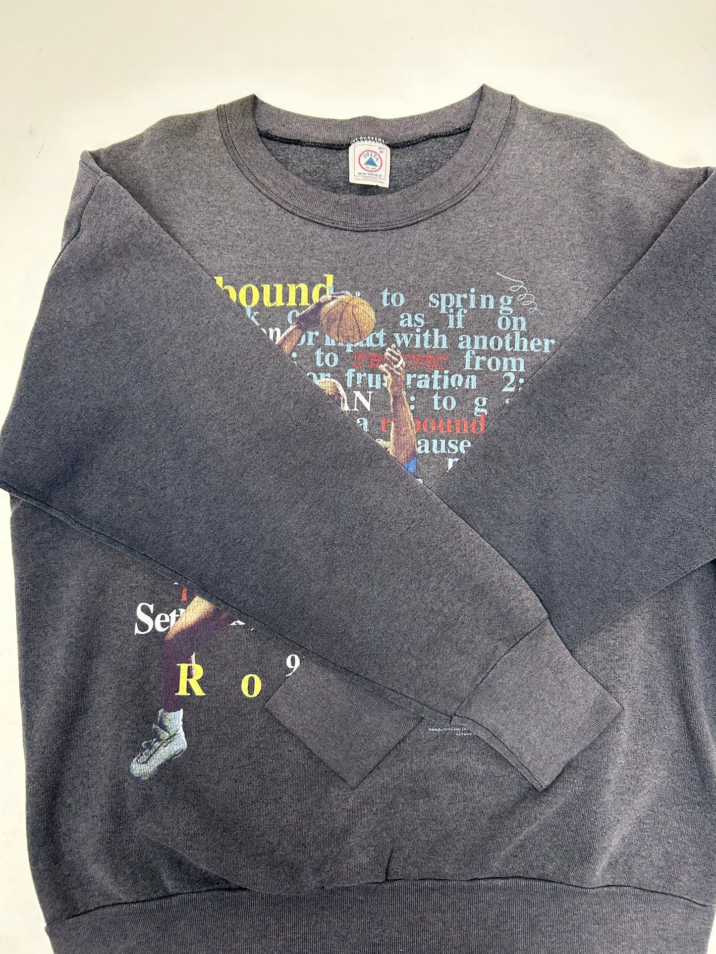 Vintage 1997 Dennis Rodman Rebound Definition Blue Hair Productions Crewneck Sweatshirt Medium 23.25x27.25 Inches Worn Faded As Is