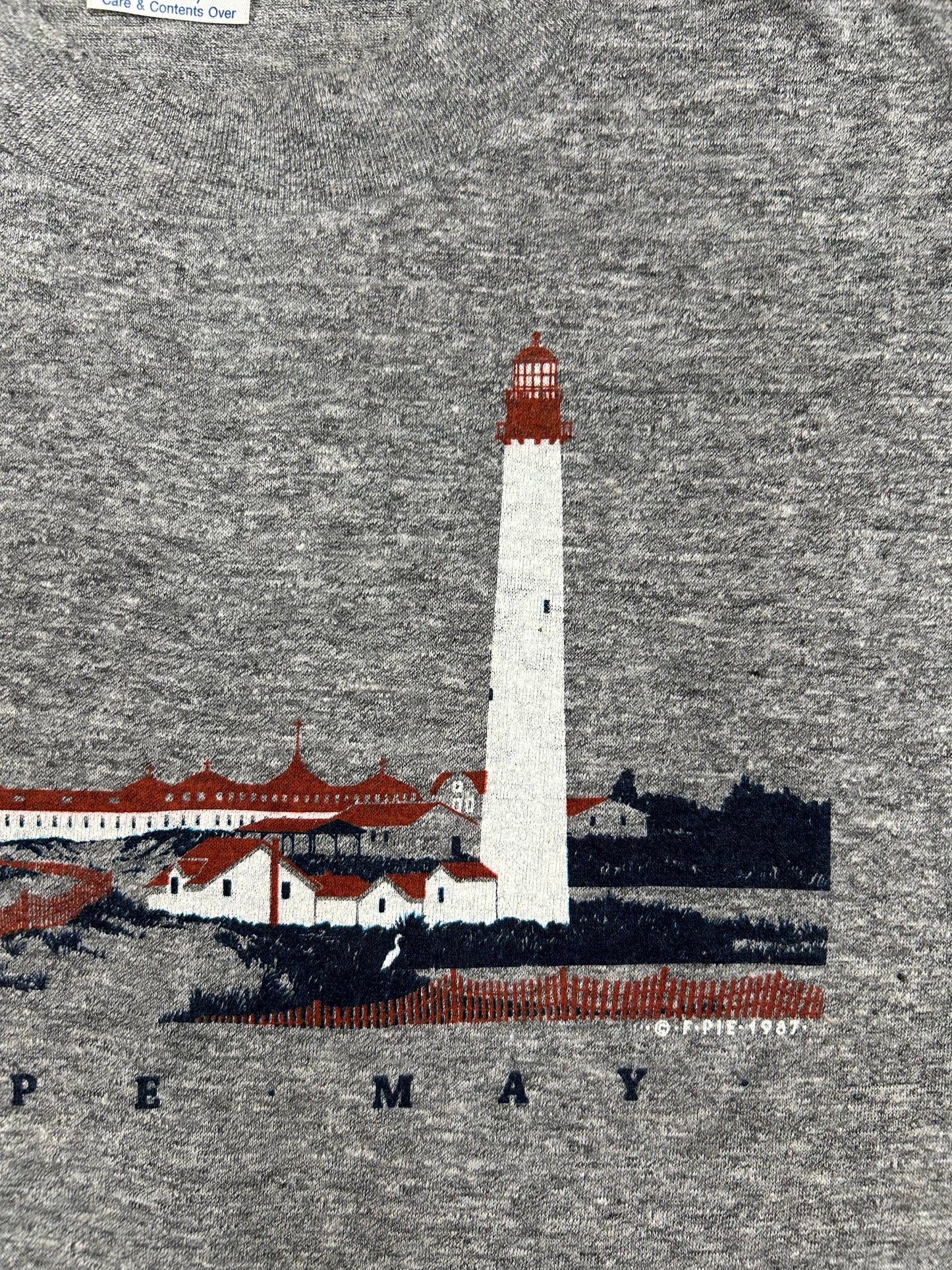 Vintage 1987 Cape May New Jersey Destination Vacation Tee Small/Medium Fit 18.25x28 Inches Gray 50/50 Made In USA