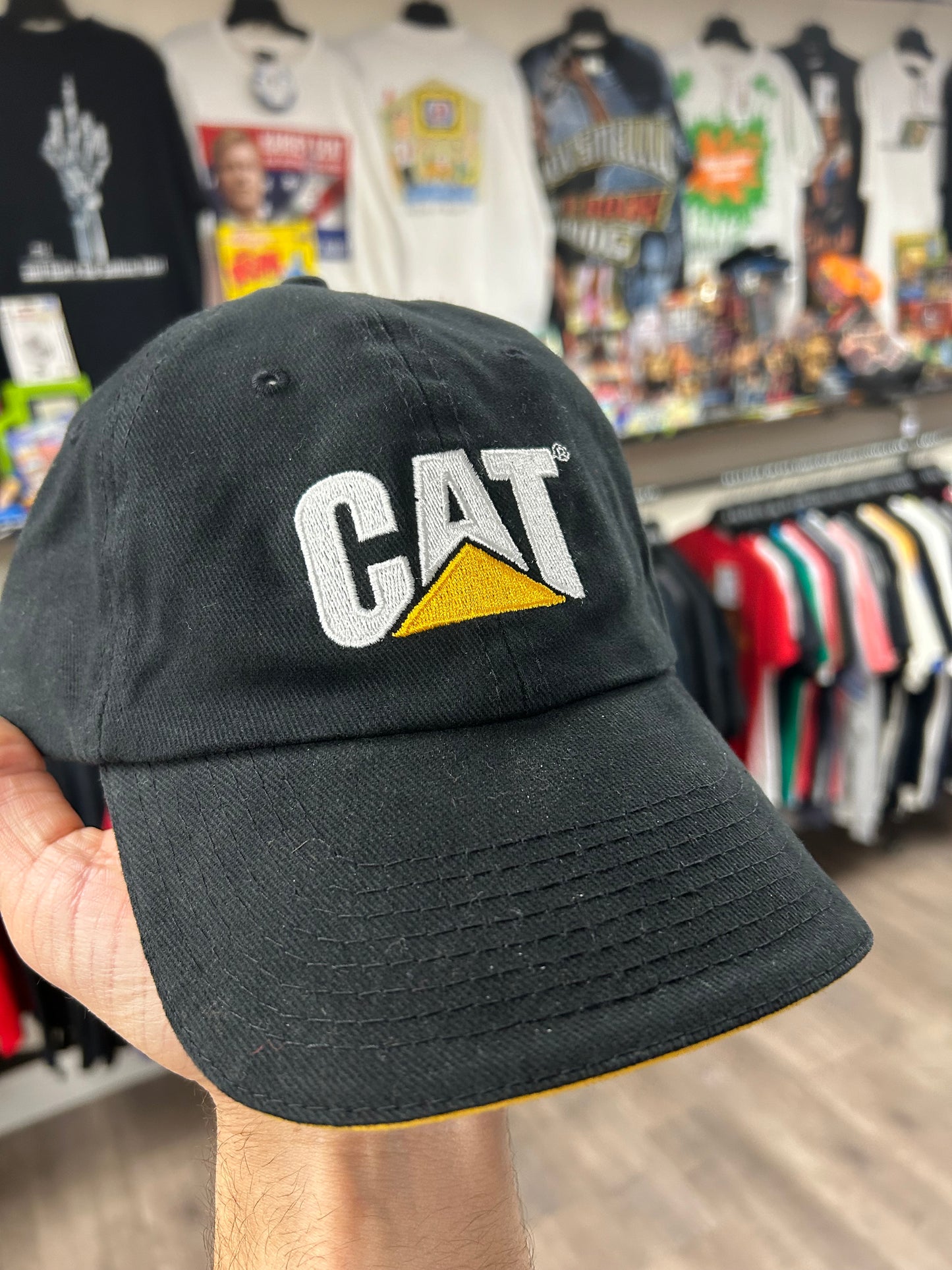 CAT Caterpillar Construction Embroidered Logo Strap Back Hat Adult OSFA Black