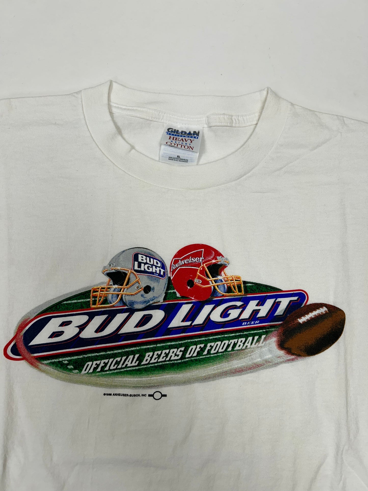 Vintage 1998 Anheuser-Busch Bud Light & Budweiser Official Beers Of Football Promo Tee XL 24.25x28.75 Inches