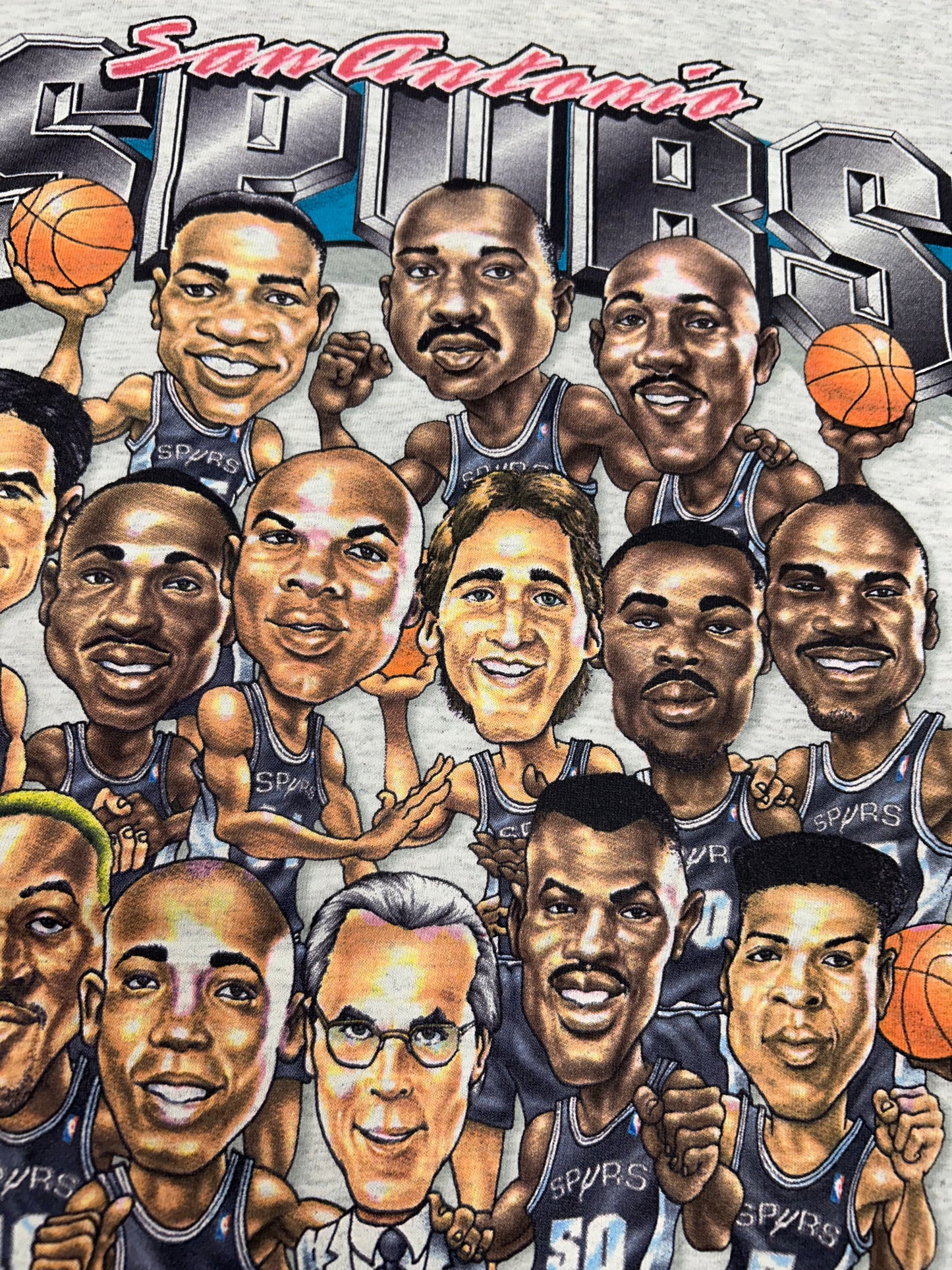 Vintage 90s San Antonio Spurs NBA Caricature Team Salem Sportswear With Rodman Tee XL 24.5x32.75 Inches