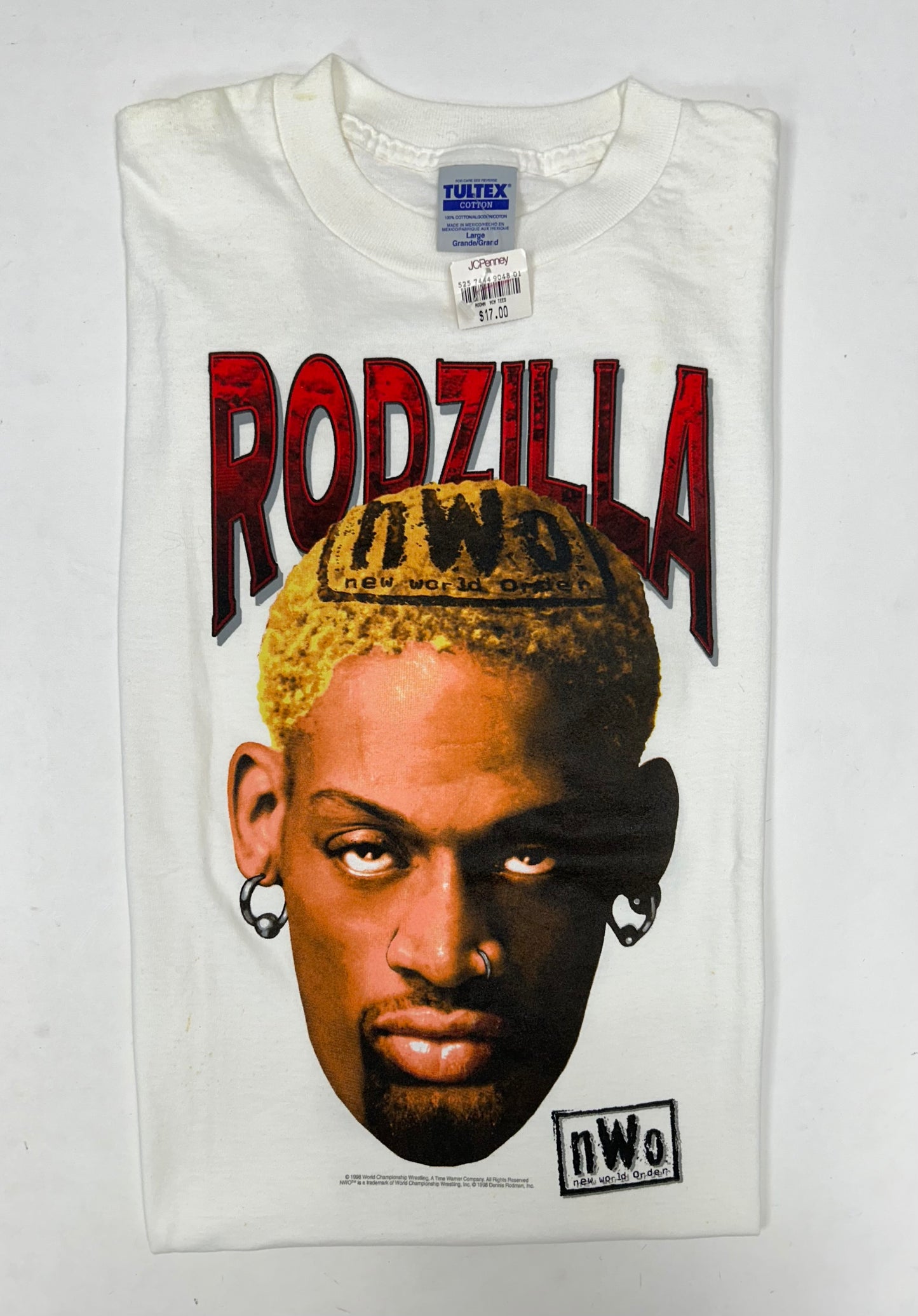 Vintage 1998 Rodzilla WCW NWO Dennis Rodman Wrestling Tee Rare Brand New With Tag Large