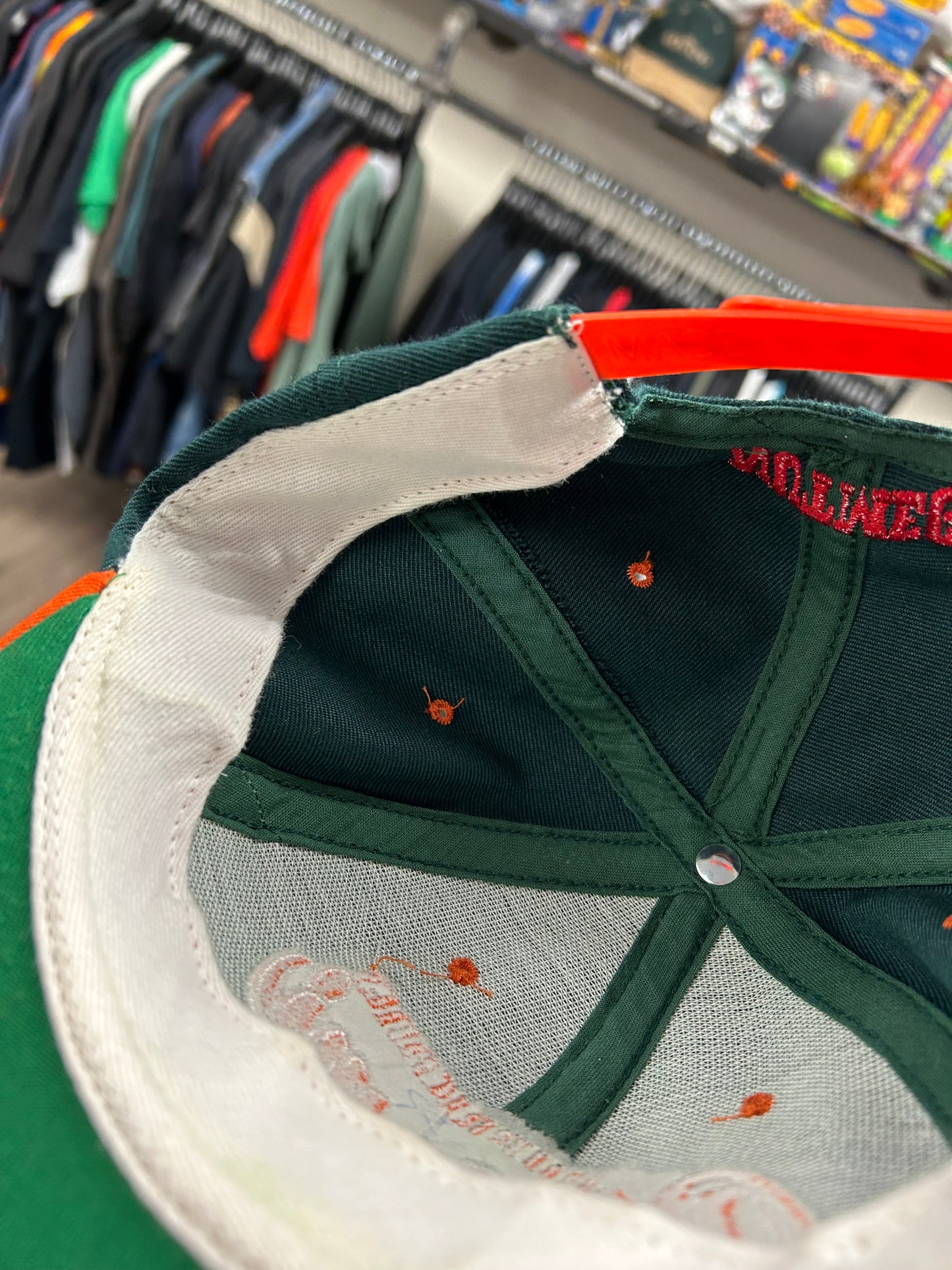 Vintage University of Miami Hurricanes Script College SnapBack Hat Nutmeg Mills
