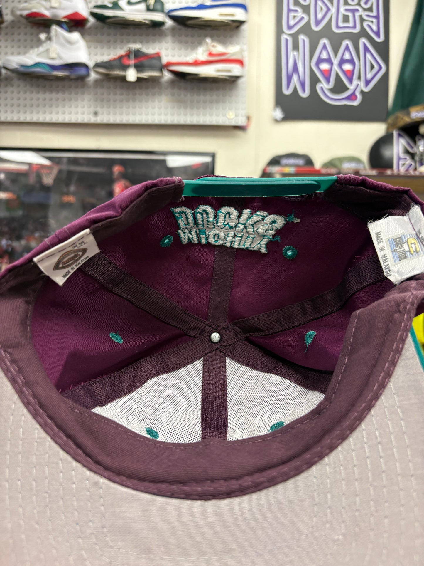 Vintage 90s Anaheim Mighty Ducks Hat Purple Snapback Disney Store