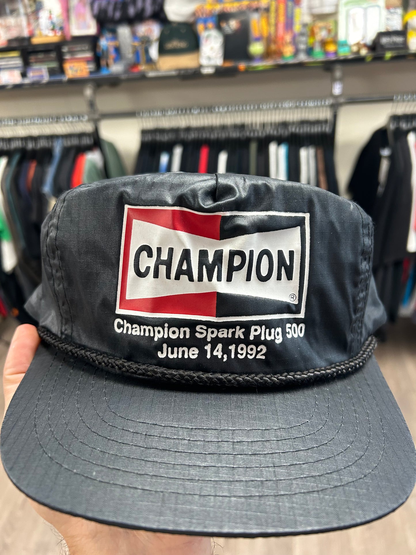 Vintage 1992 Champion Spark Plug 500 NASCAR Racing Rope SnapBack Cap