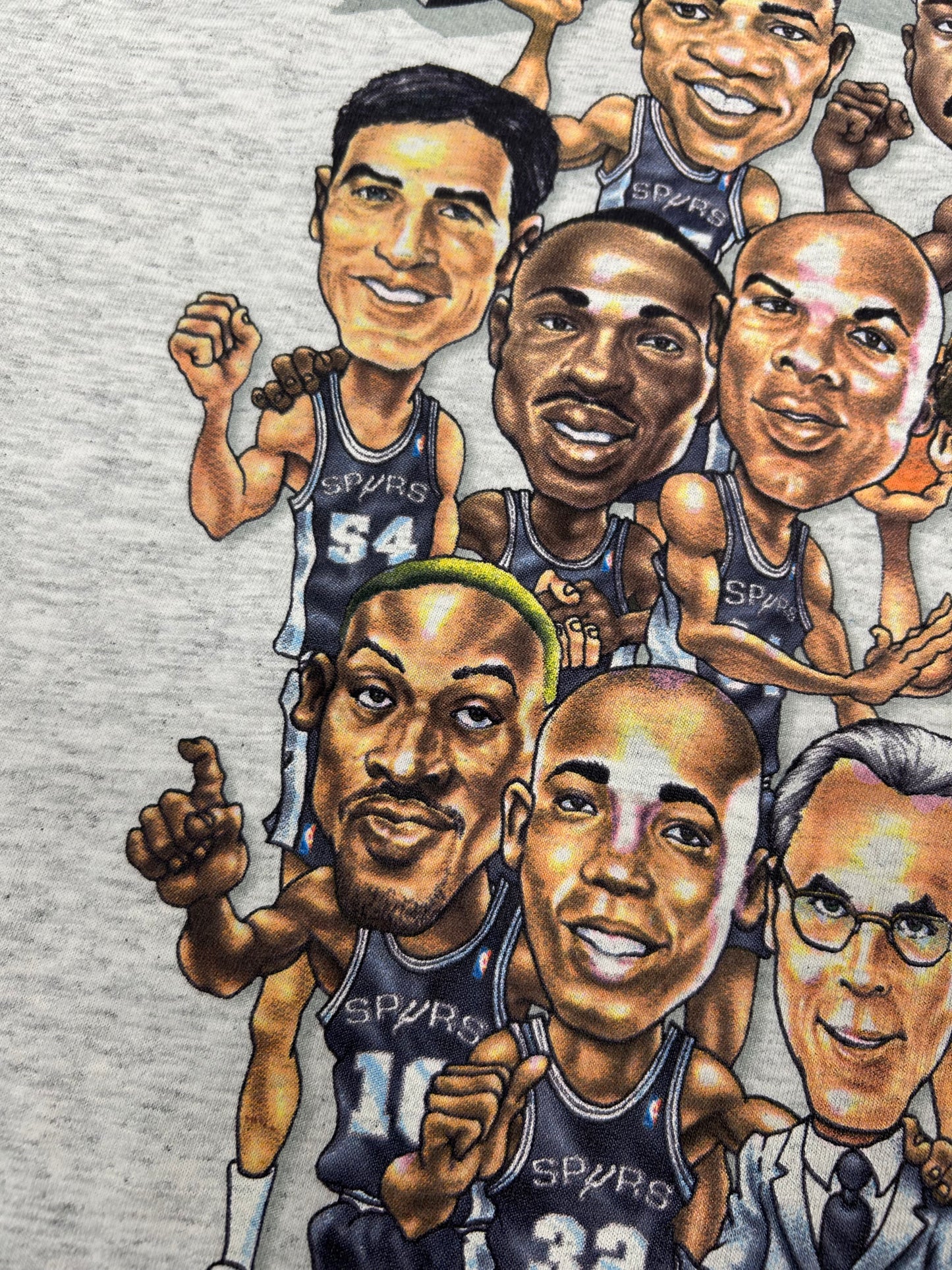 Vintage 90s San Antonio Spurs NBA Caricature Team Salem Sportswear With Rodman Tee XL 24.5x32.75 Inches