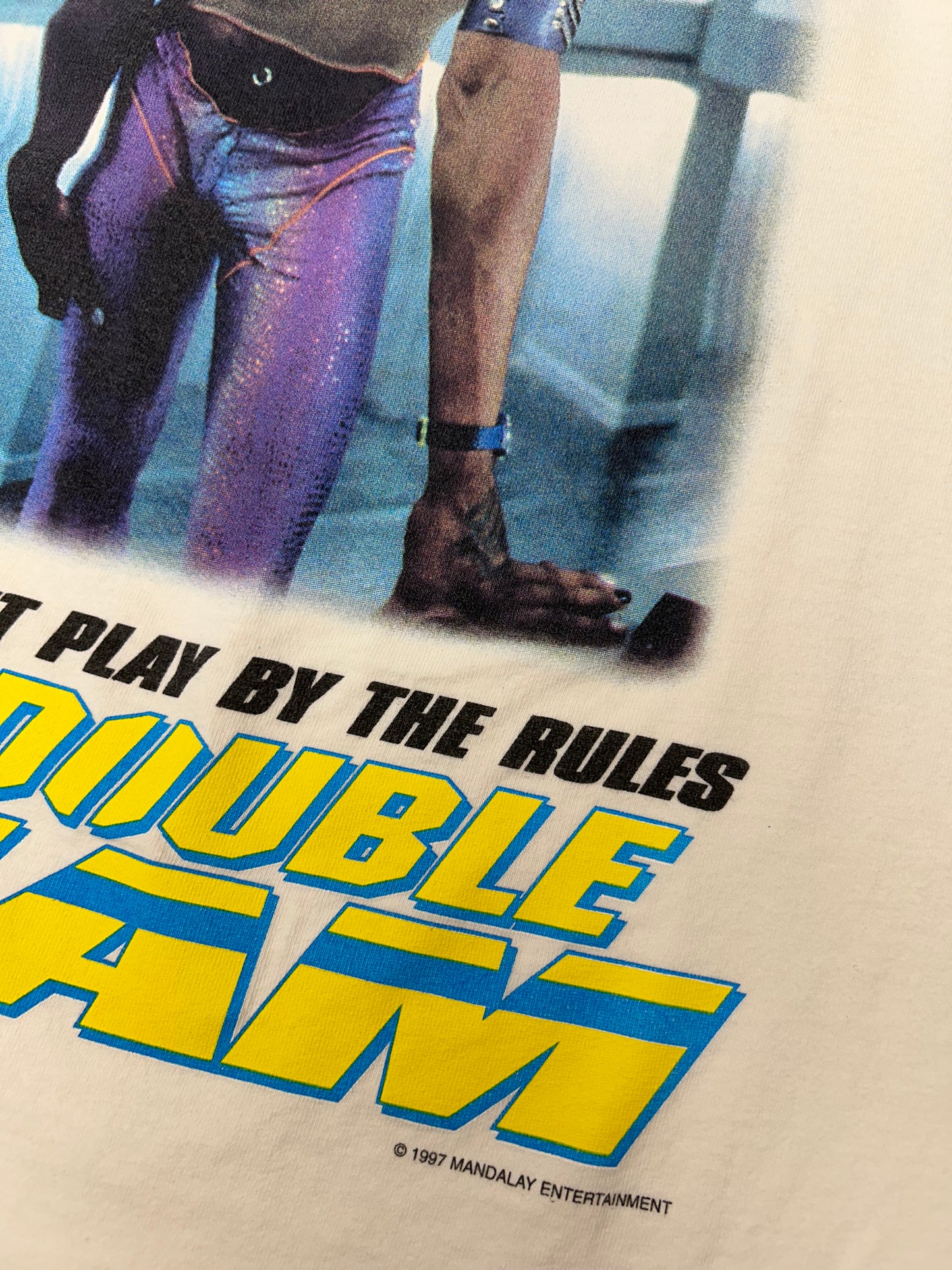 Vintage 1997 Dennis Rodman Double Team Movie Promo Action Movie Shirt Rare Large 21.25x29.25 Inches White