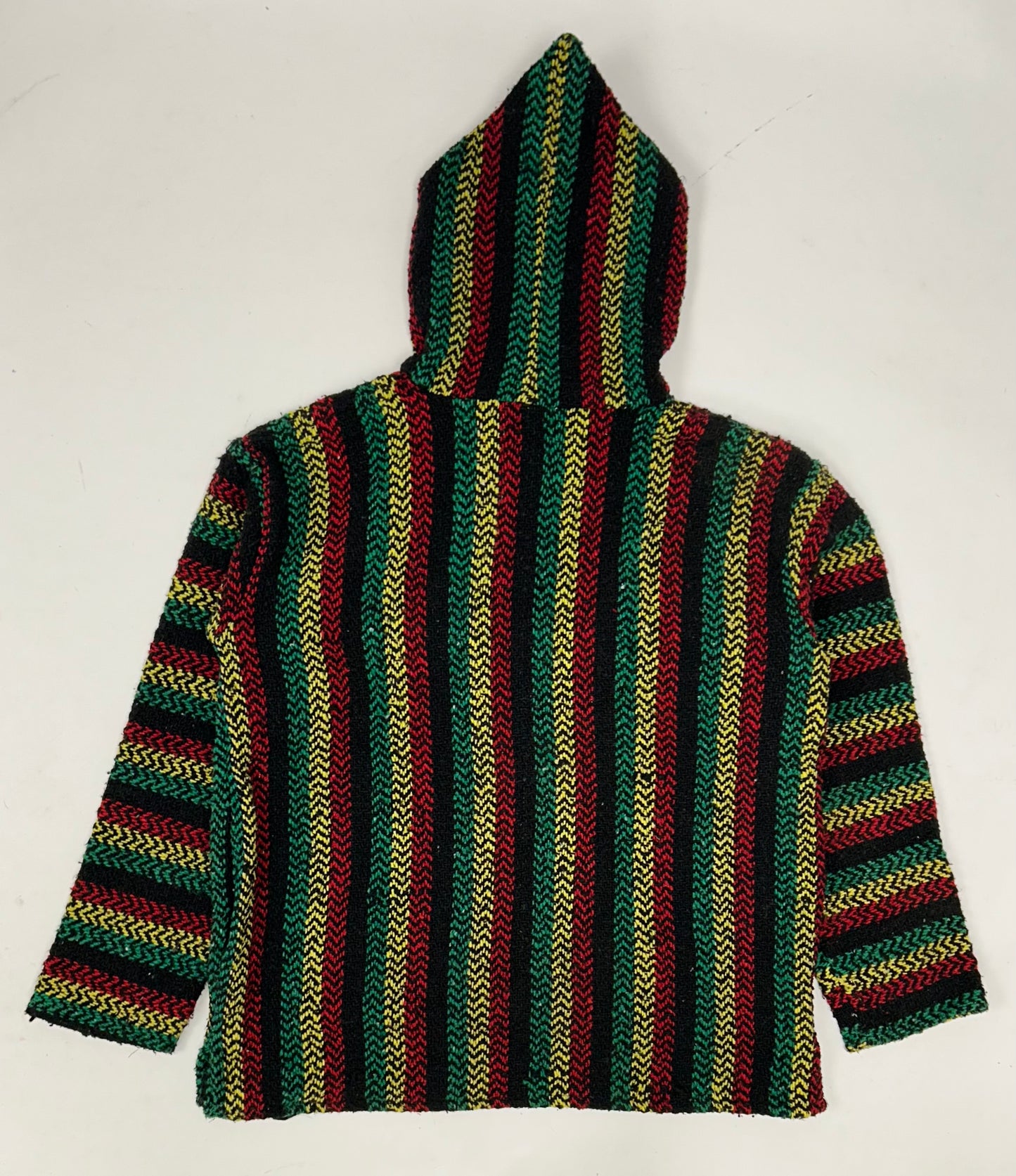 BAJA JOE Drug Rug Rasta Woven Knit Sweater Hoodie Jamaca Tagged Small Mexico