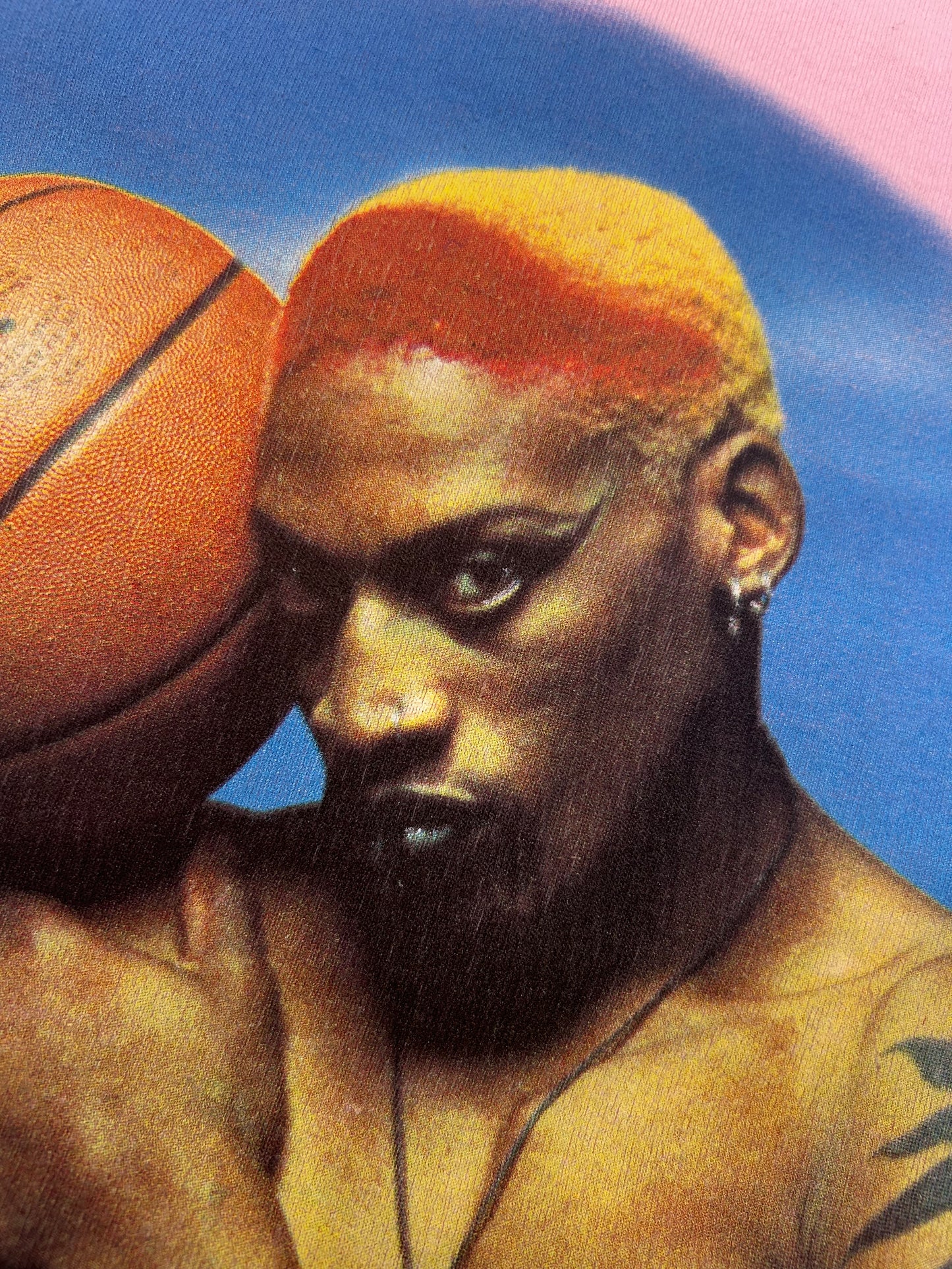 Vintage Dennis Rodman Bad As I Wanna Be Print Tee Pink Rare 2XL 25.25x32.5 Inches FOTL Tag Chicago Bulls