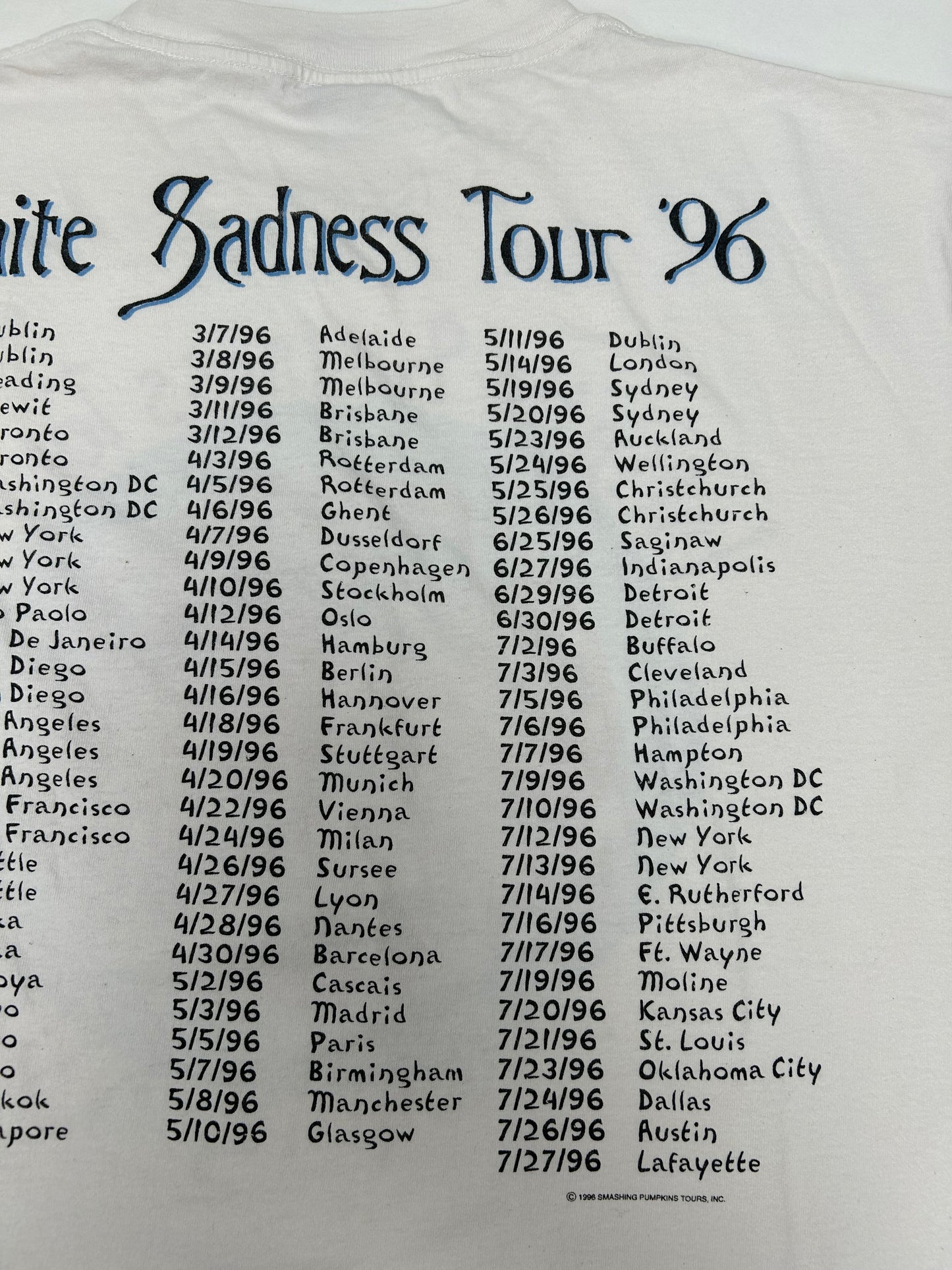 Vintage The Smashing Pumpkins Infinite Sadness Tour 1996 Band Tee Large 22.75x27.75 Inches Tultex Tag