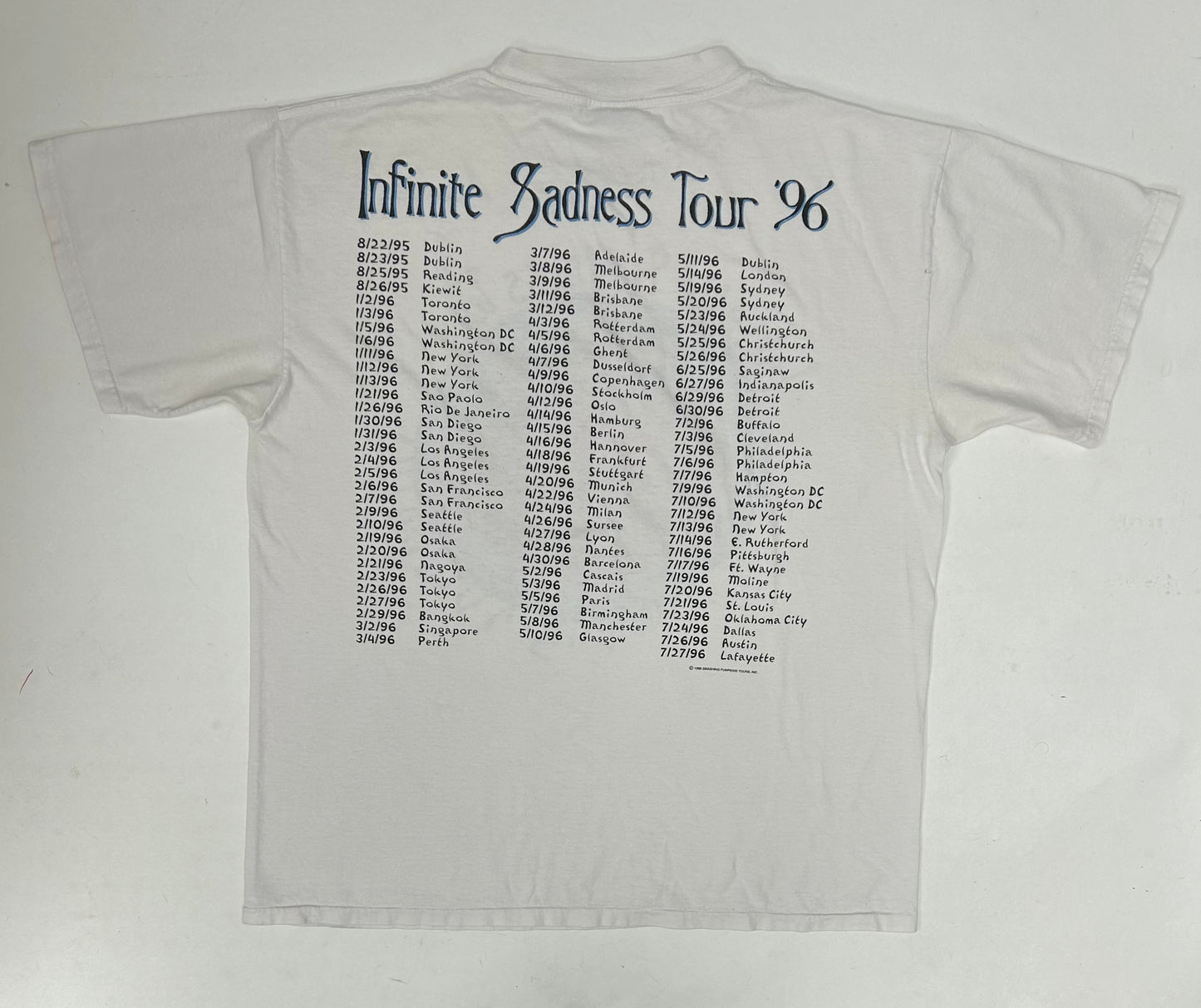 Vintage The Smashing Pumpkins Infinite Sadness Tour 1996 Band Tee Large 22.75x27.75 Inches Tultex Tag