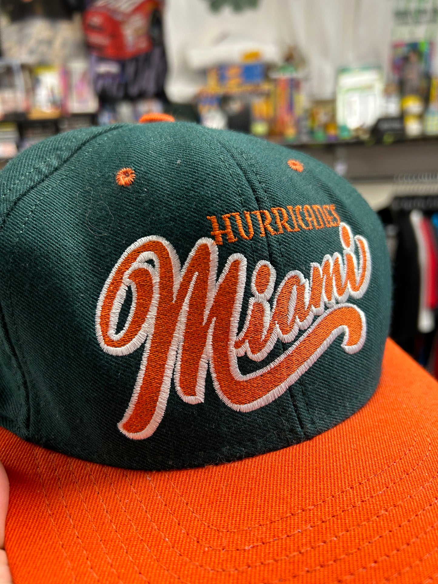 Vintage University of Miami Hurricanes Script College SnapBack Hat Nutmeg Mills