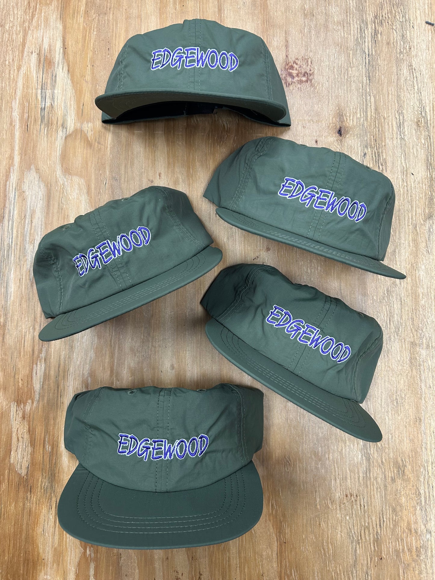 Edgewood NJ Team Spell Out Logo 6 Panel Nylon Adjustable Clip Hat Olive Drab